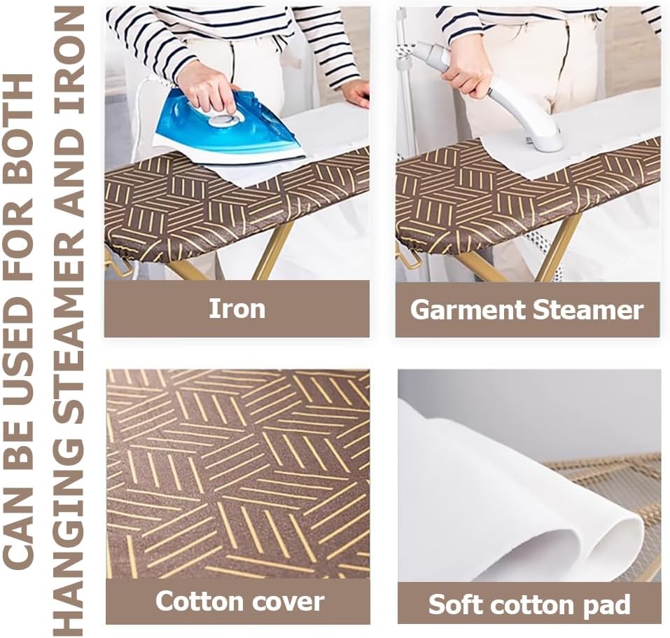 Adjustable Height Ironing Board with Cover and Steam Iron Rest