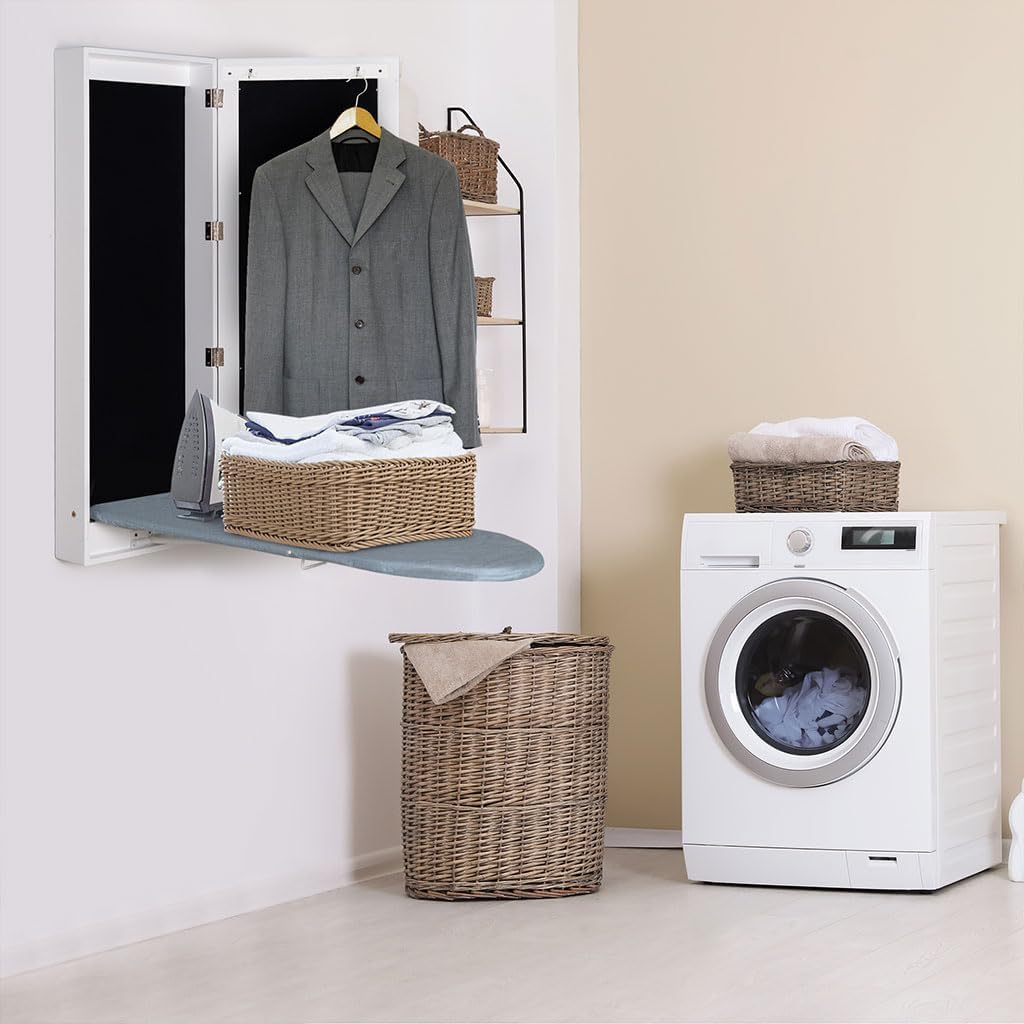 Wall-Mounted Ironing Board Cabinet with Mirror