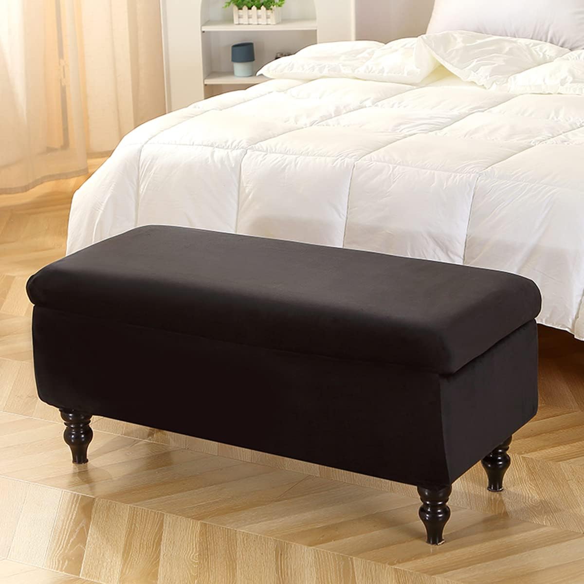 Rectangle Velvet Ottoman Cover with Lid for Storage
