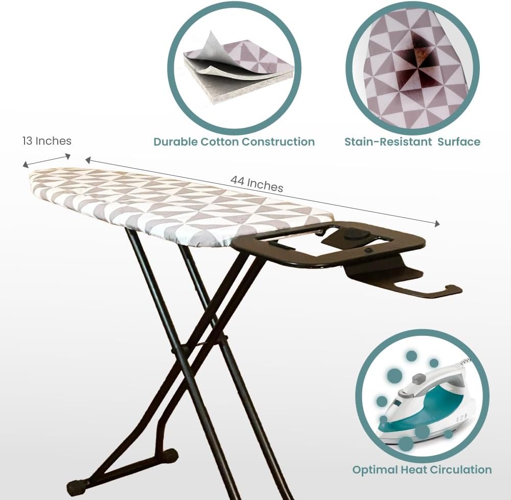 Adjustable Height Ironing Board with Hanger and Safety Stand