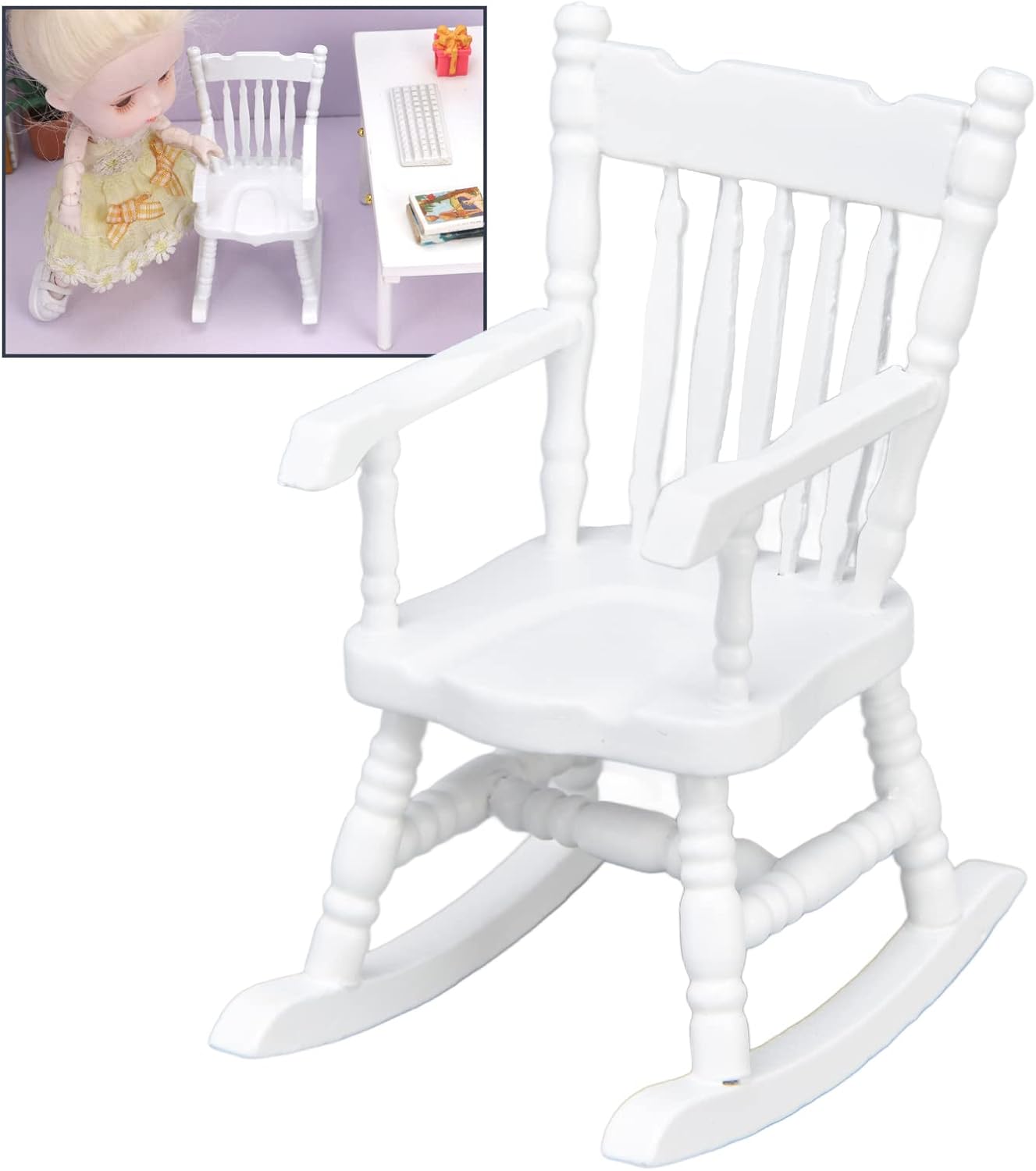 Dollhouse Rocking Chair Mini Wood Chair for Home Decor