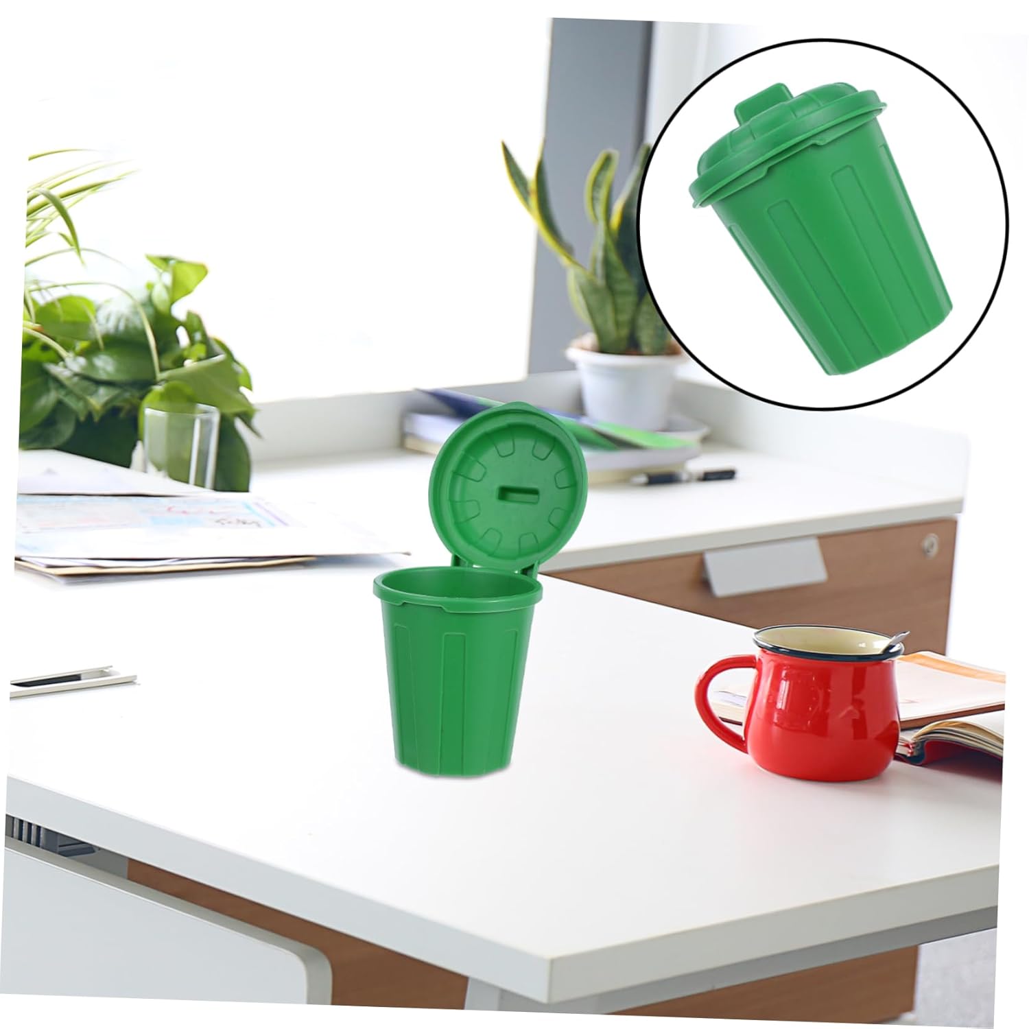 BESPORTBLE 10pc Green Mini Trash Can with Lid Desktop Organizer