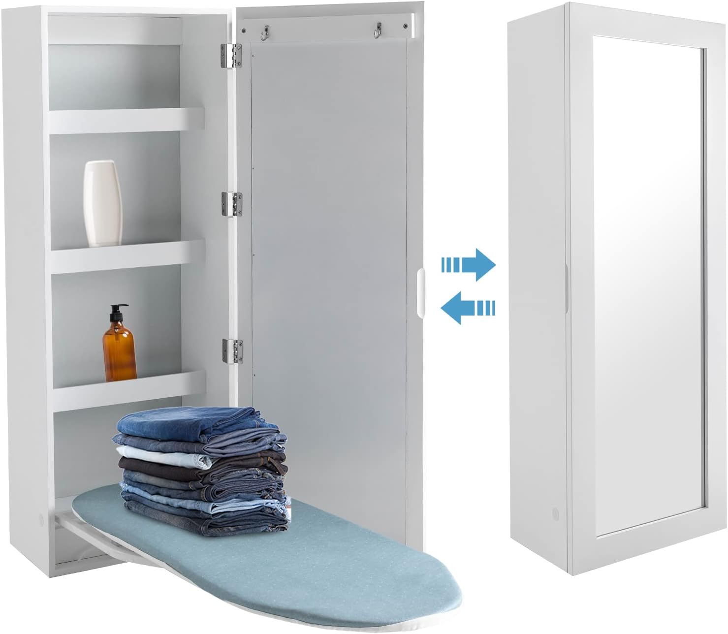 Wall Mounted Ironing Board Cabinet with Mirror and Rotation