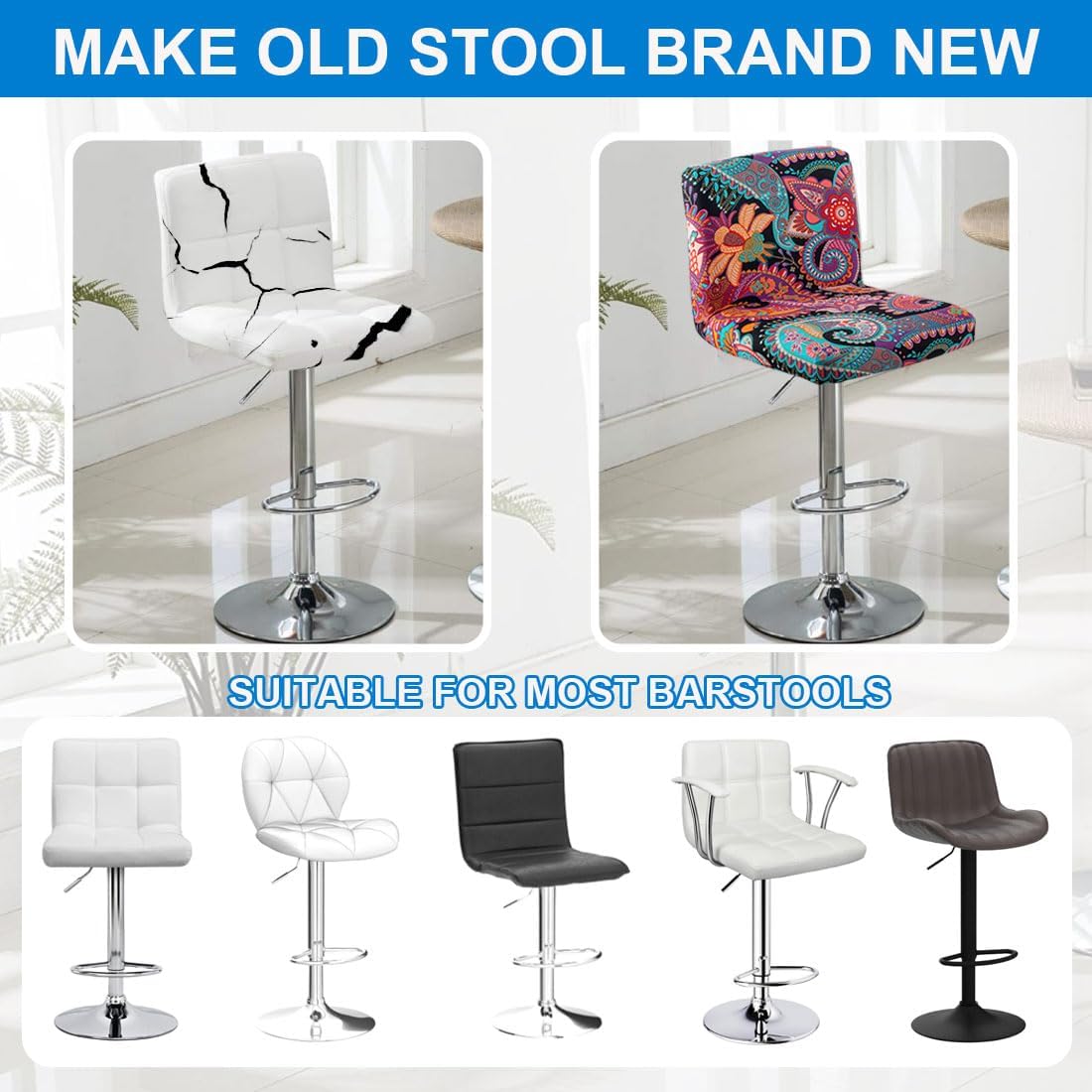 Levoberg Bar Stool Covers Set of 2 Printed Slipcovers with Backs