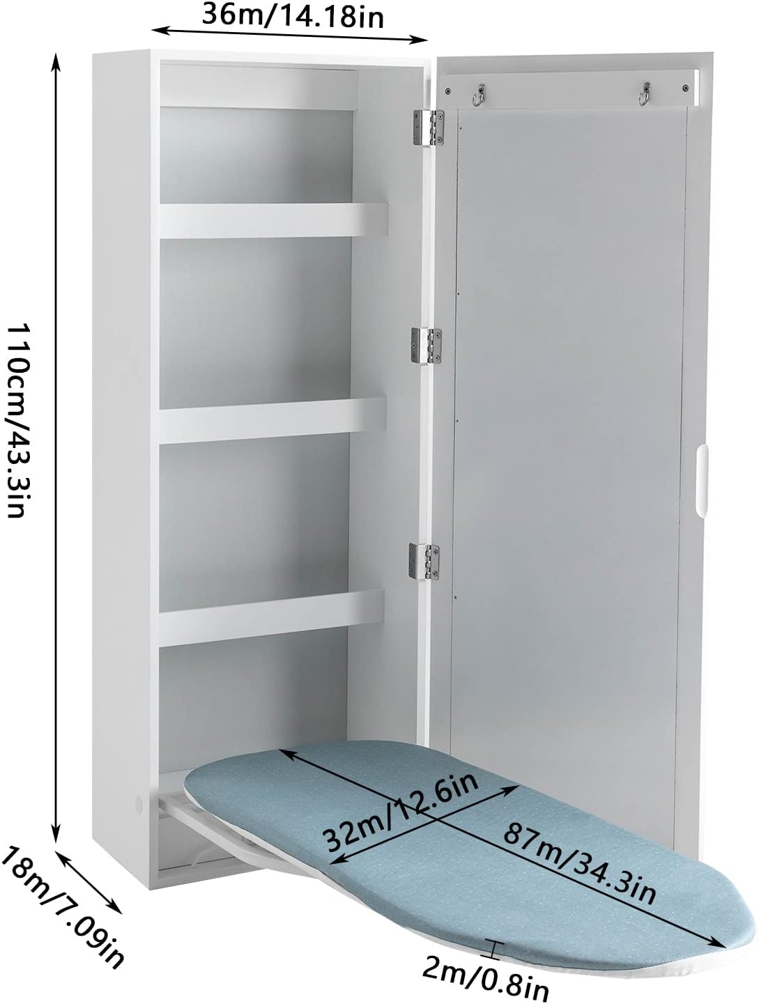 Wall Mounted Ironing Board Cabinet with Mirror and Rotation