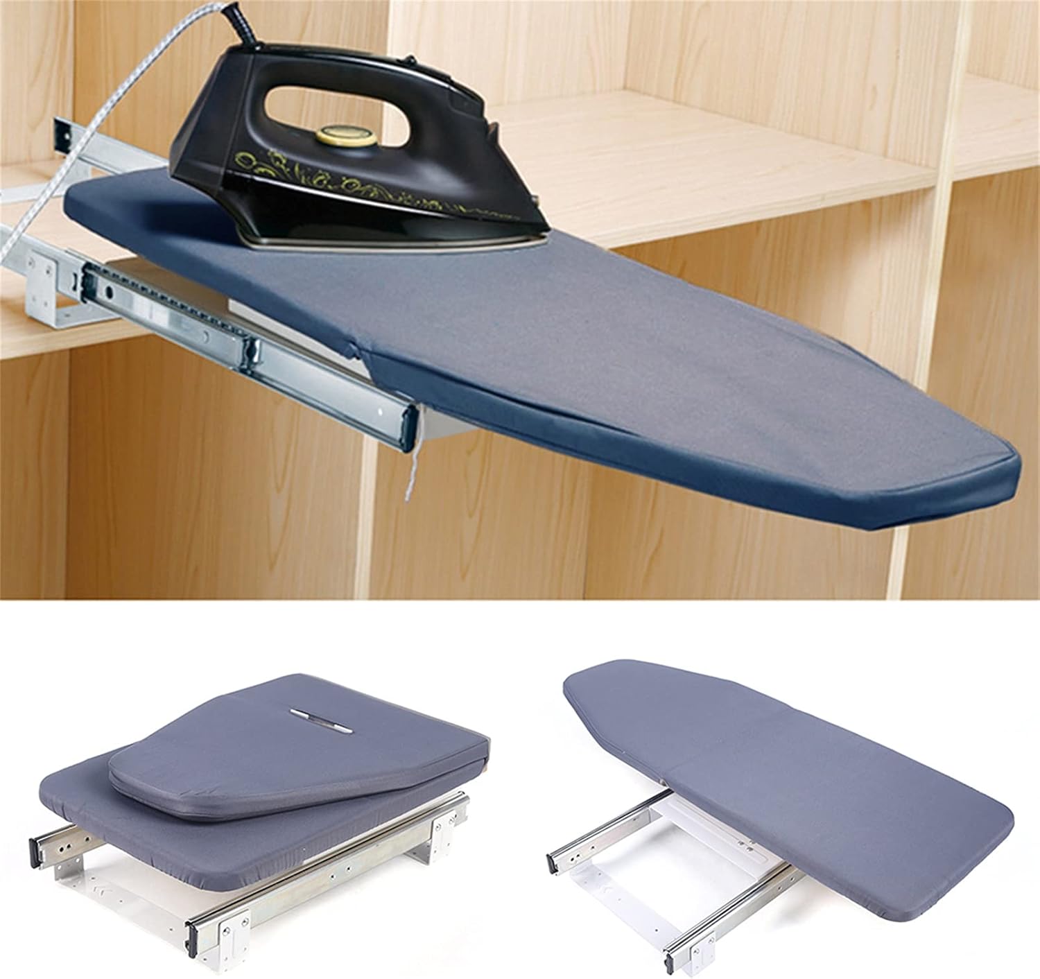 Retractable Folding Ironing Board with 180 Degree Rotation Gray