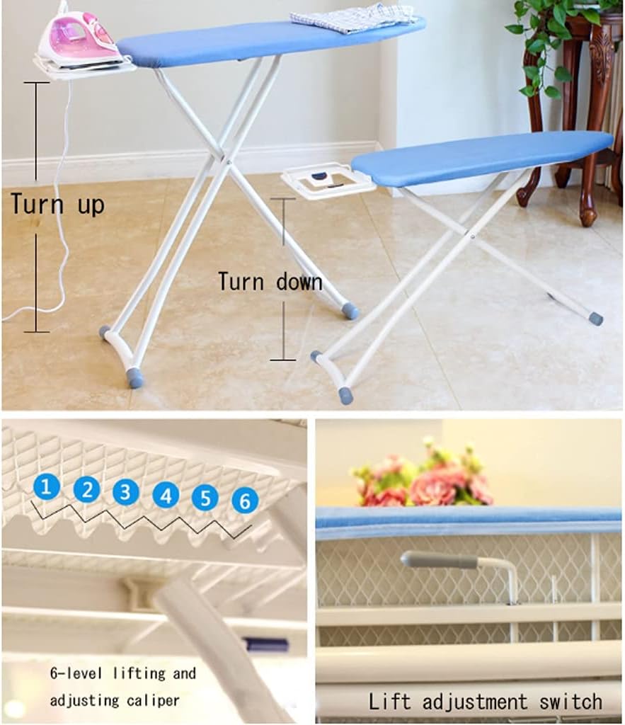 BDPP Ironing Board with 6 Height Options and Flame Retardant Fabric