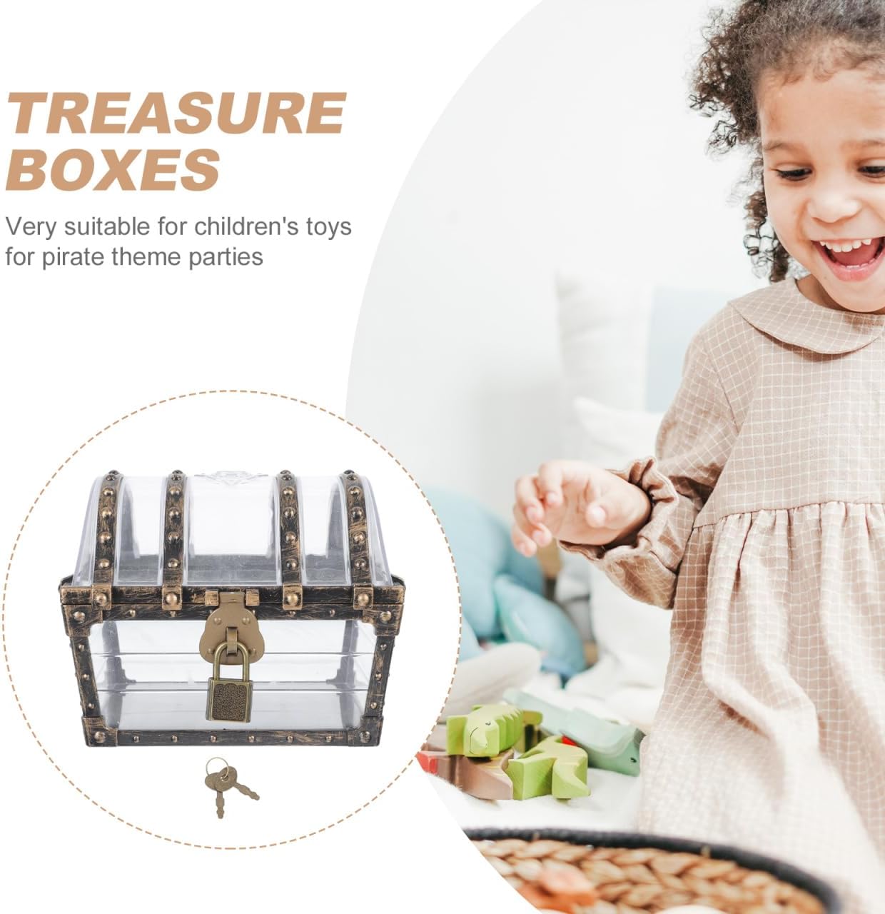 Pirate Treasure Chest Toy Box with Lock and Key for Kids