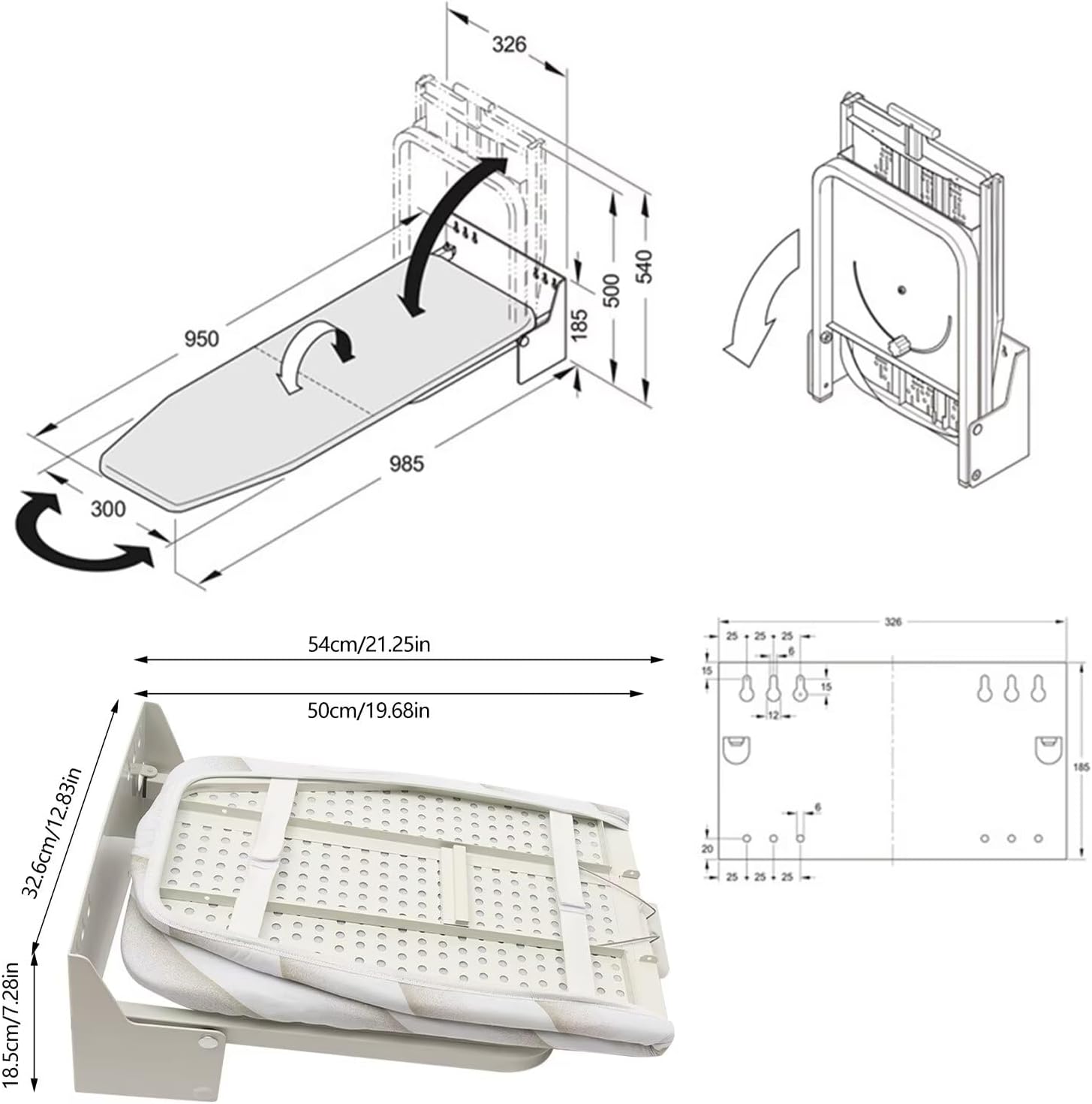 Wall-Mounted Ironing Board with Cover 387 x 118