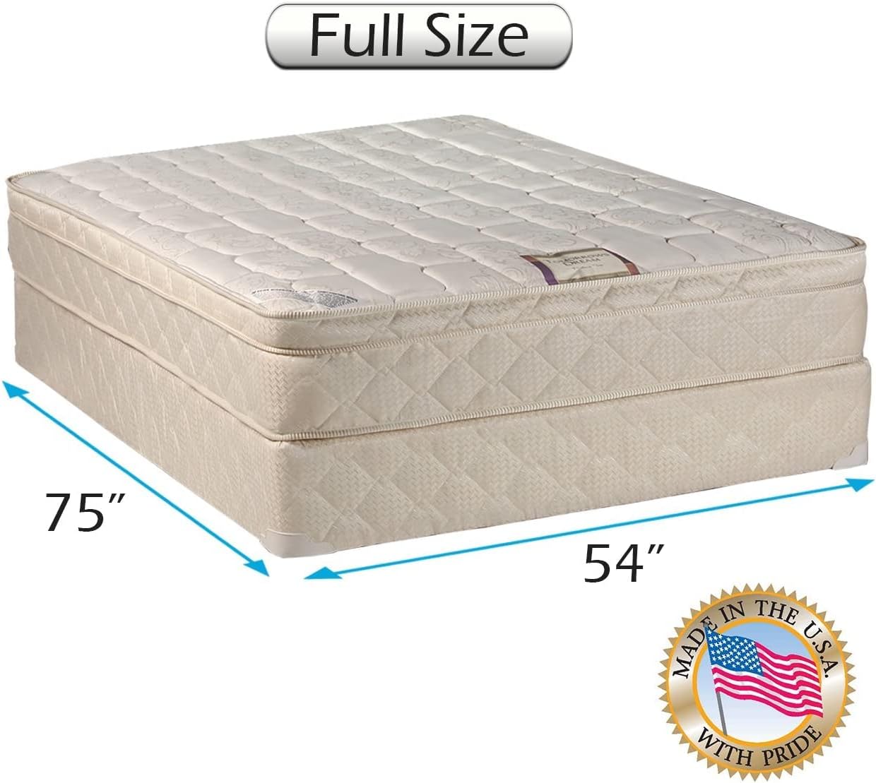 Dream Solutions USA Dreamy Collection Full Mattress Set with Pillowtop and Box Spring