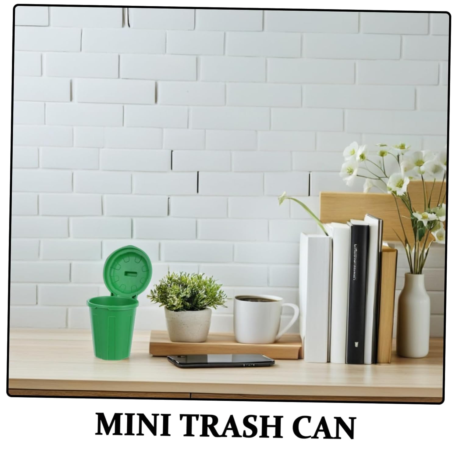 10Pcs Mini Trash Can with Lid Green Waste Basket for Desk Organizer