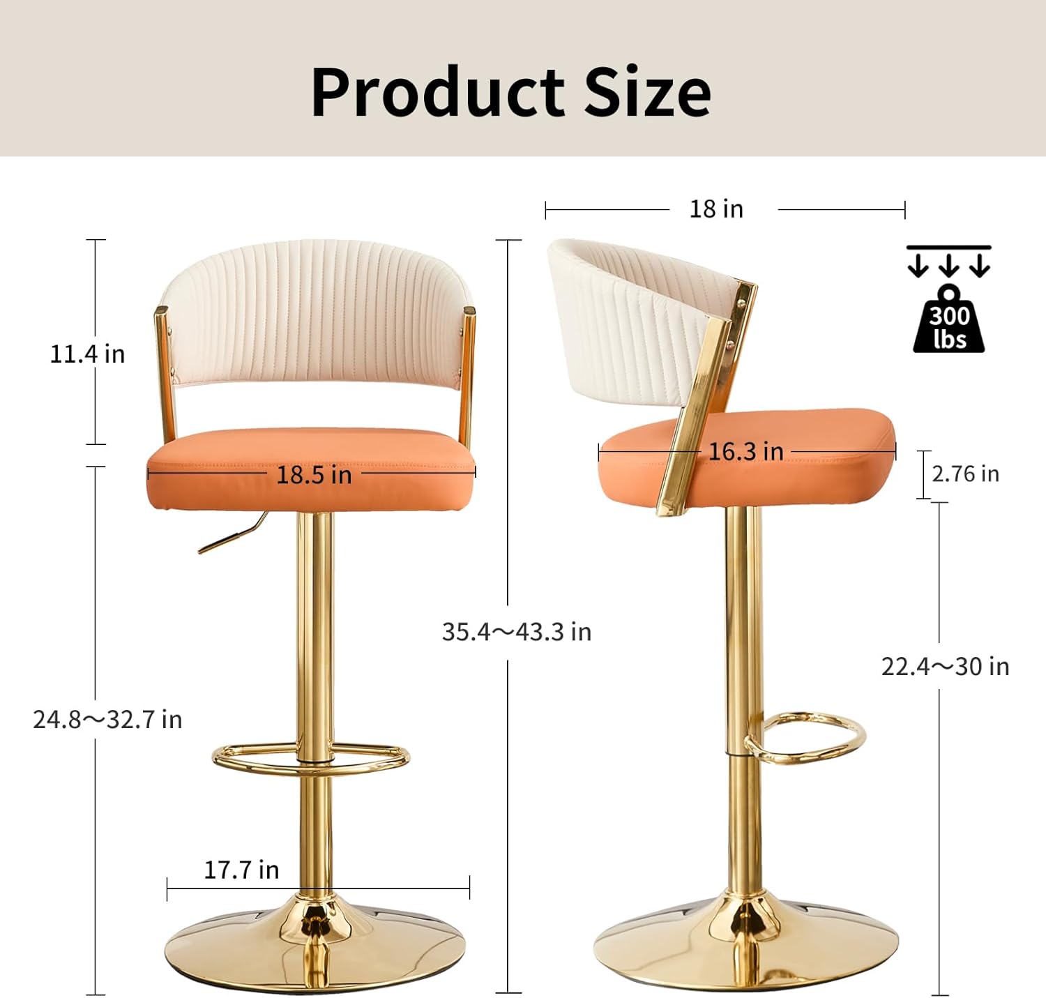 VipDesk Bar Stools Set of 2 Adjustable Swivel Counter Height