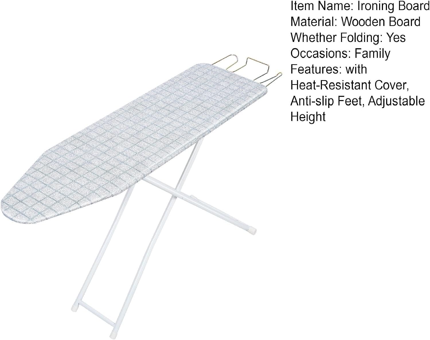 Foldable Ironing Board with Heat-Resistant Cover 42 Inch Blue Plaid