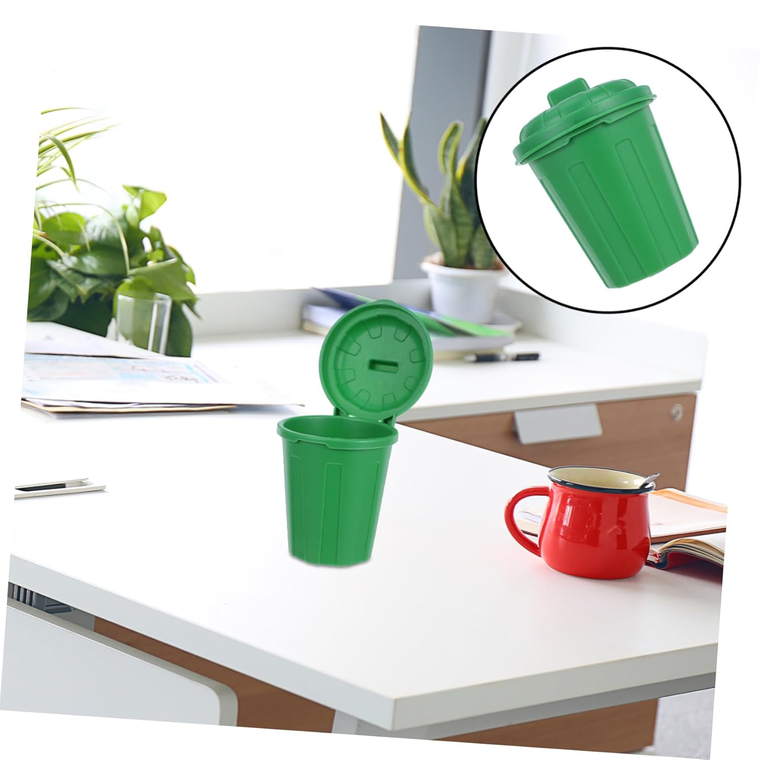Sosoport 10Pcs Green Mini Trash Can for Desk Organization
