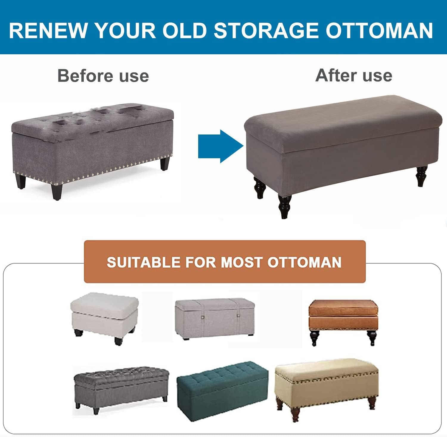 Rectangle Velvet Ottoman Cover with Lid for Storage