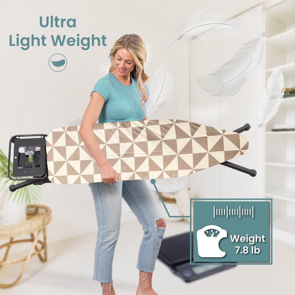 Adjustable Height Ironing Board with Hanger and Safety Stand