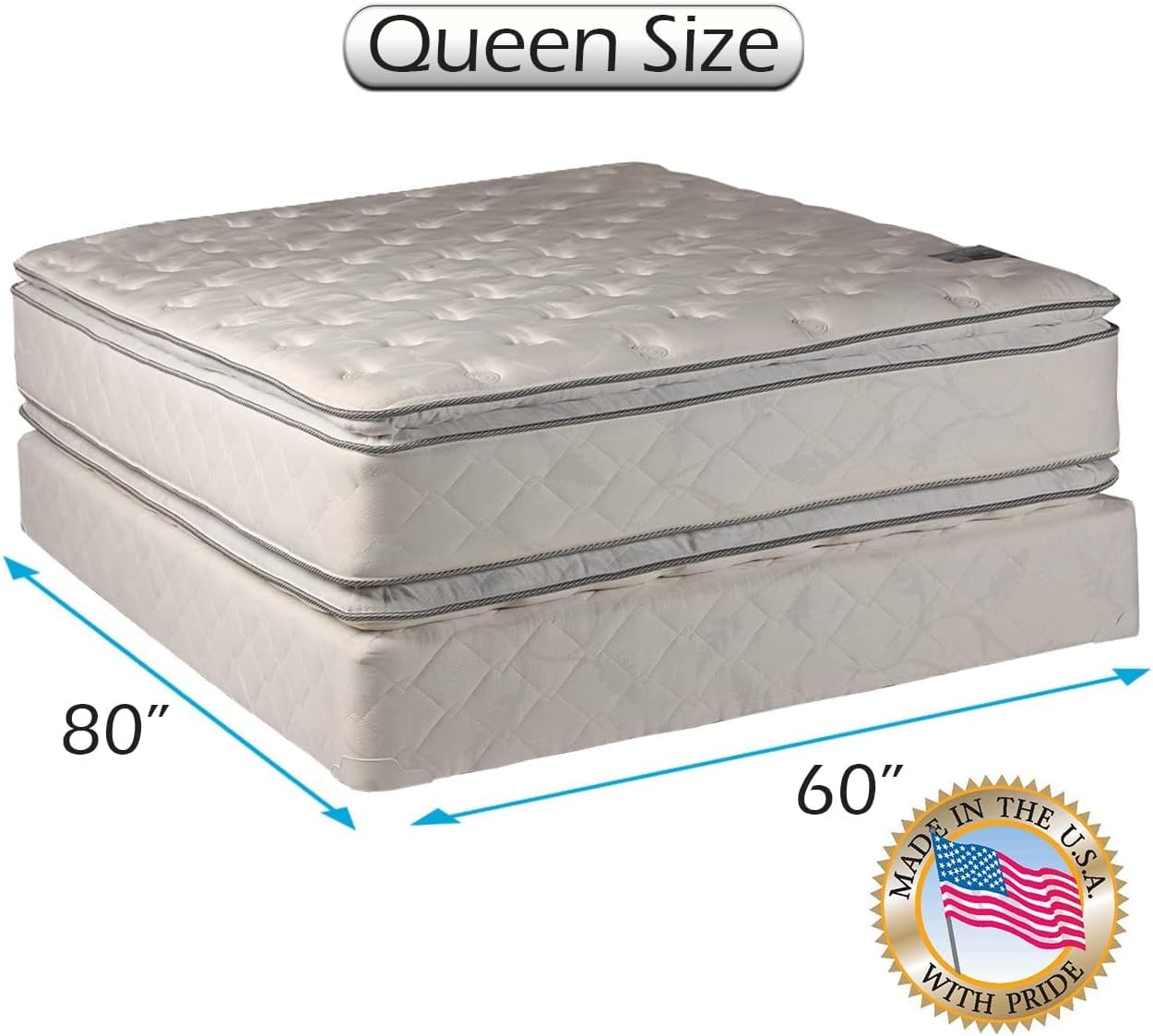 DS Solutions USA Gentle Plush Queen Mattress Set with PillowTop and Eurotop Design