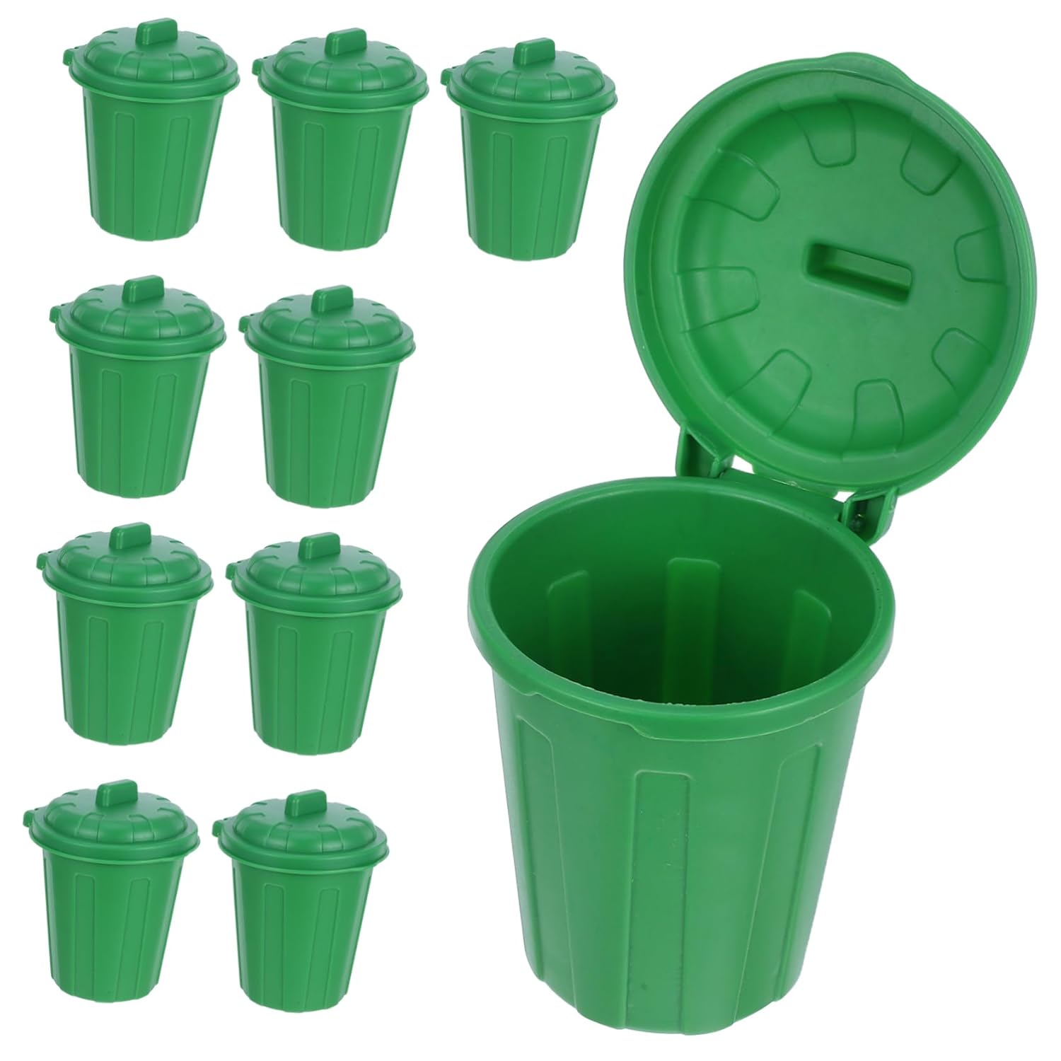 10Pcs Green Mini Trash Can with Lid for Desktop Use
