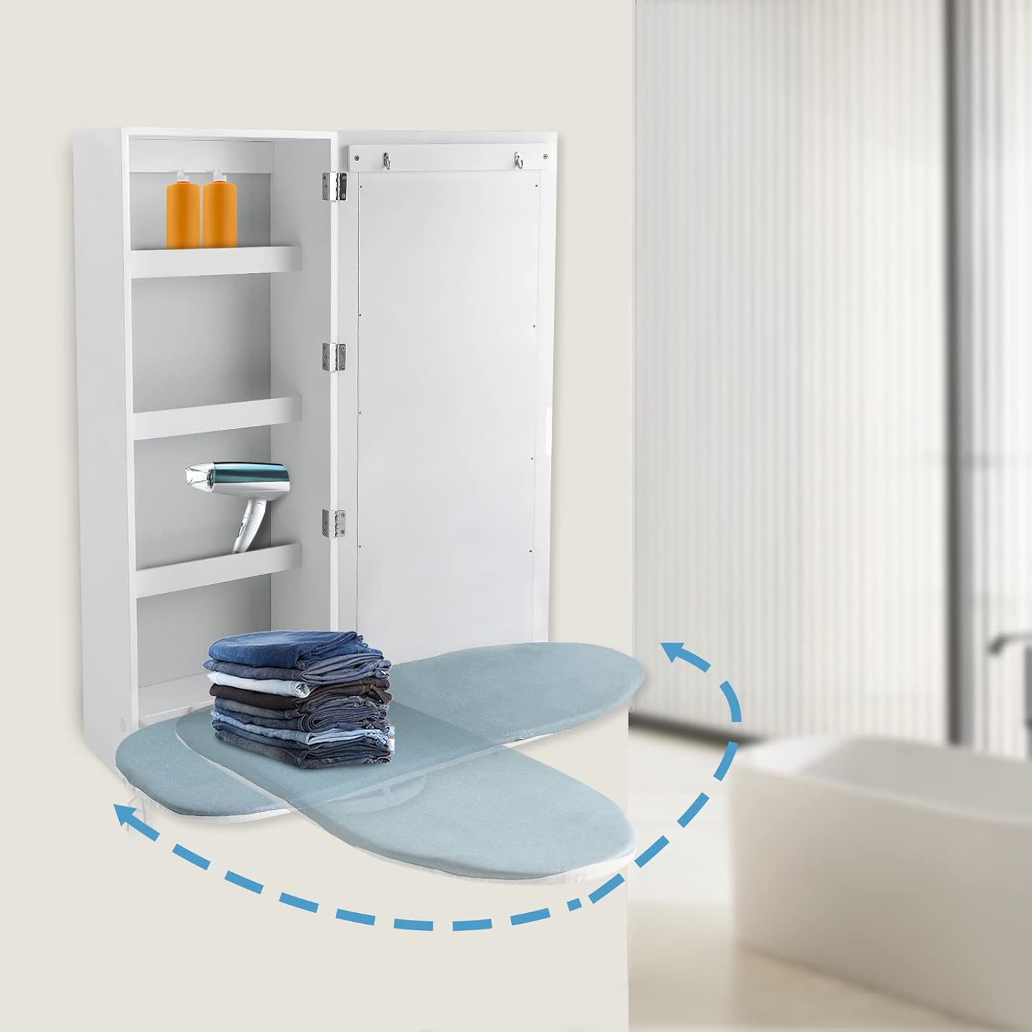 Wall Mounted Ironing Board Cabinet with Mirror and Rotation