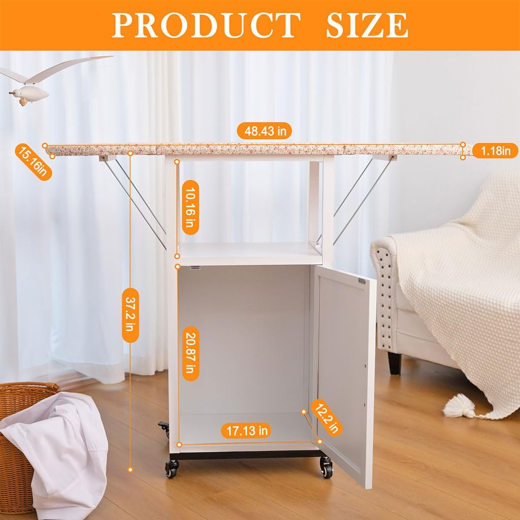 Deluxe Ironing Board with Storage Cabinet and Wheels
