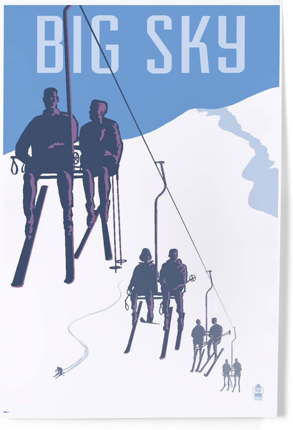 Lantern Press 8x12 Art Print Big Sky Montana Skiers on Lift