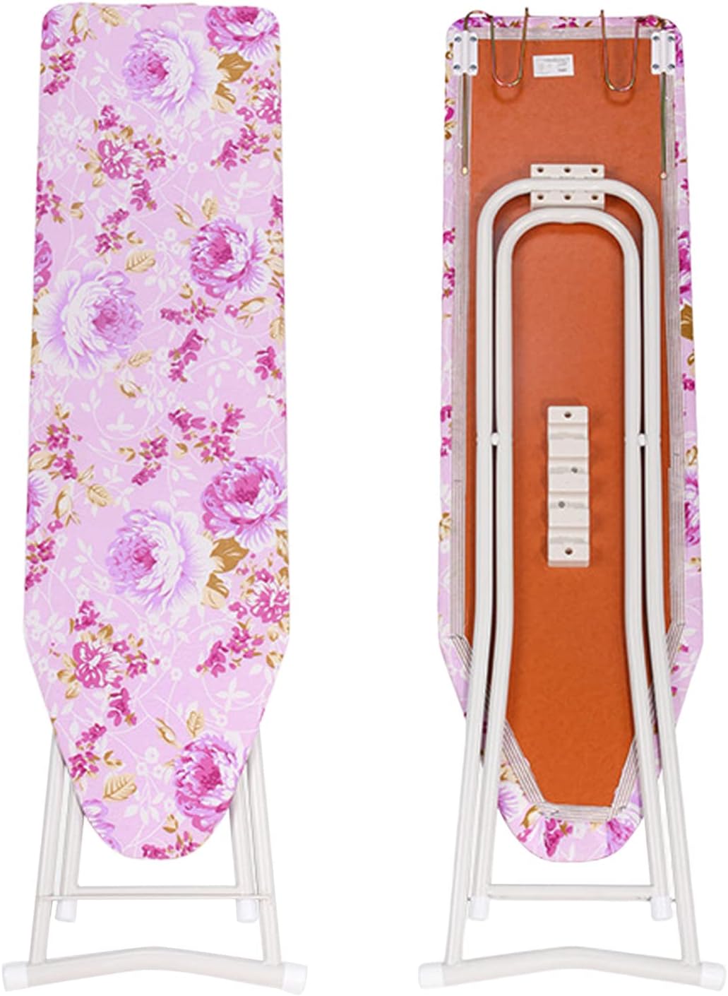 Adjustable Height Ironing Board with Iron Rest and Flower Design