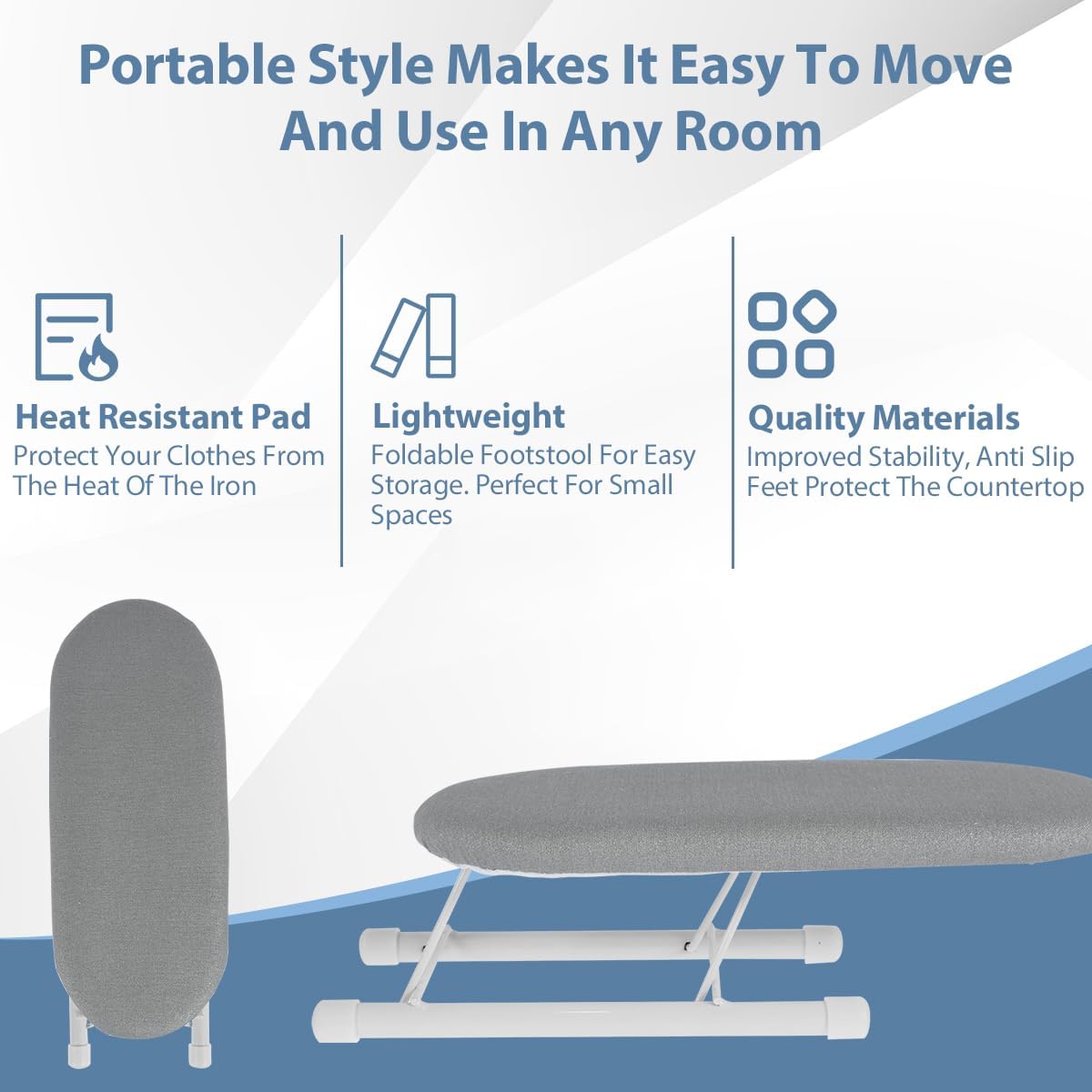 Abizarch Compact Tabletop Ironing Board with Non-Slip Feet