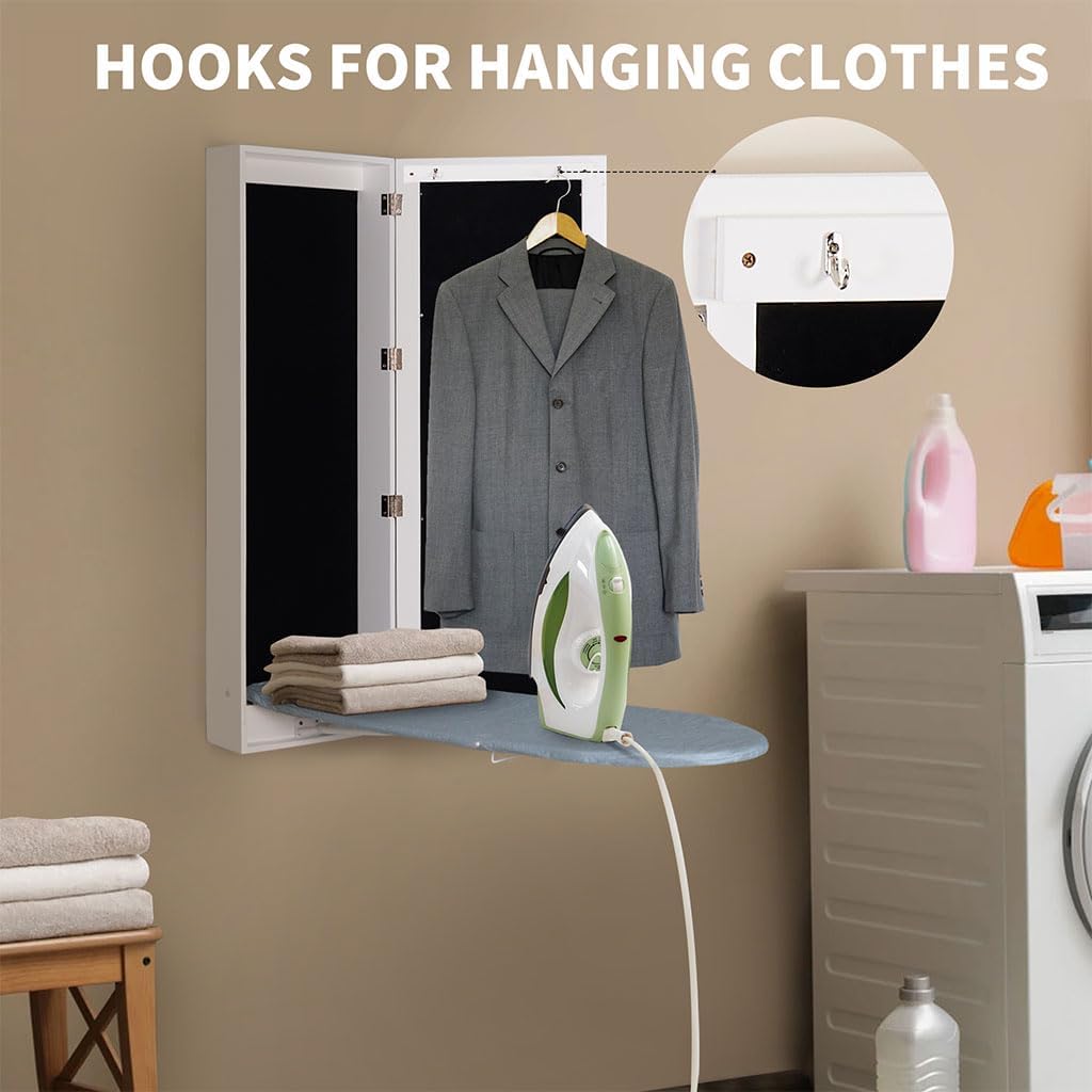 Wall-Mounted Ironing Board Cabinet with Mirror