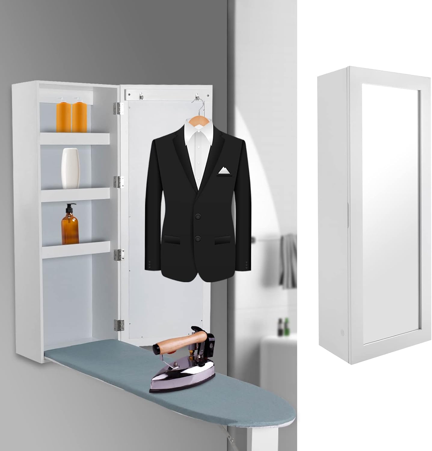 Wall Mounted Ironing Board with Storage Cabinet