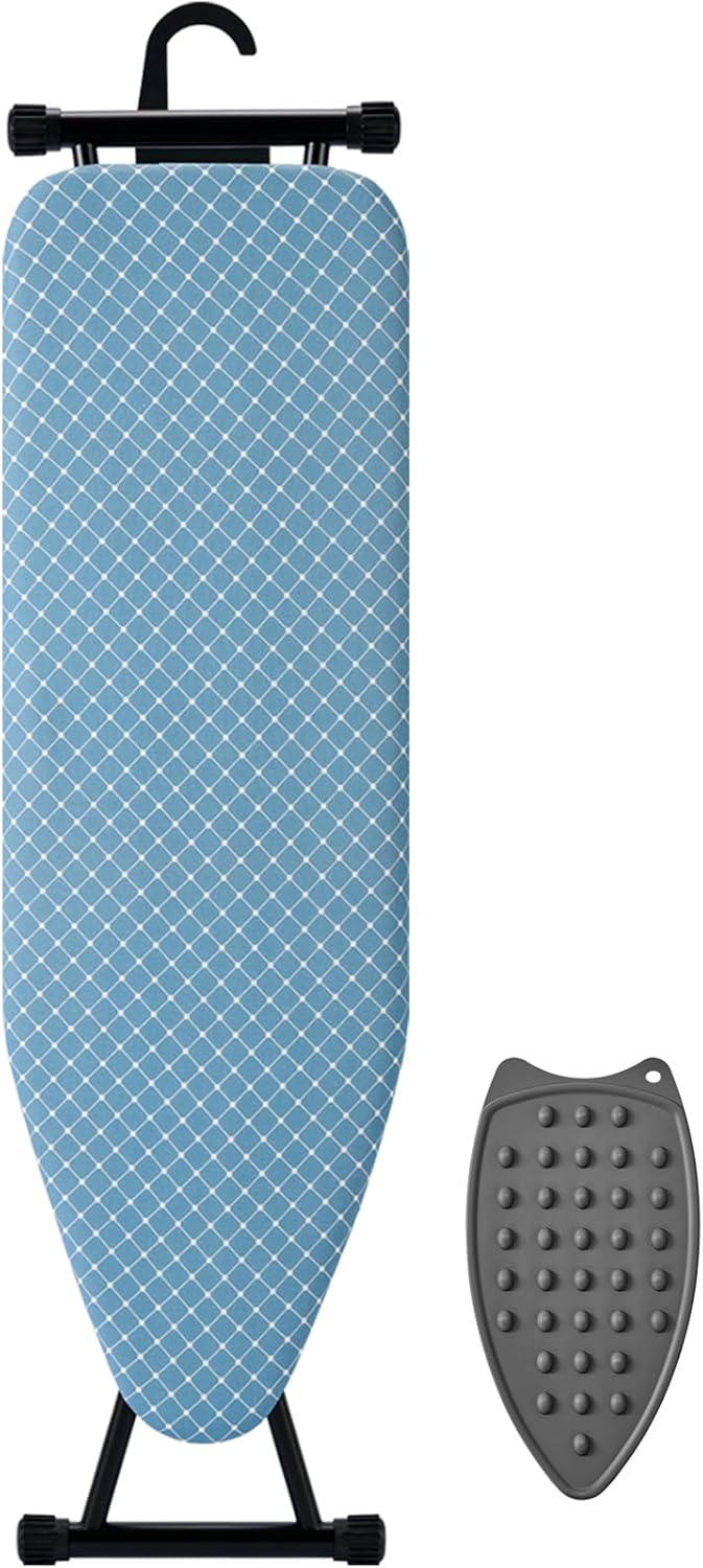 Compact Foldable Ironing Board with Blue Cover