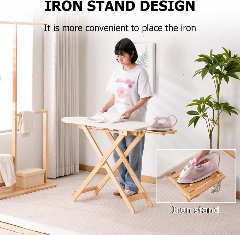Solid Wood Foldable Ironing Board with Height Adjustment