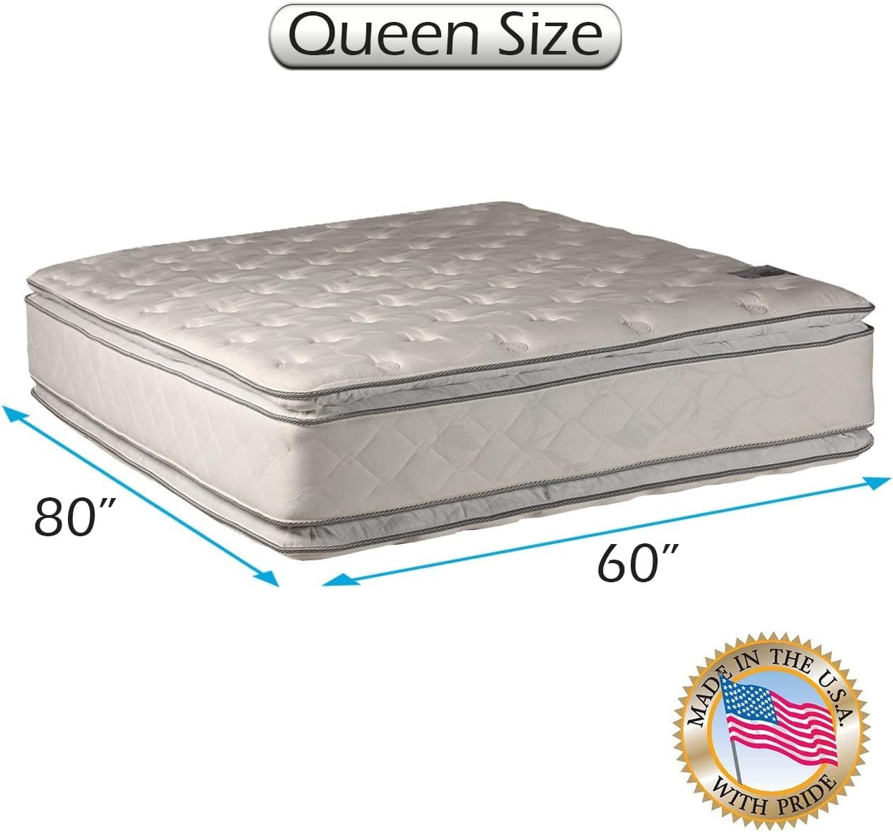 DS Solutions USA Two-Sided PillowTop Queen Mattress with Cover Included