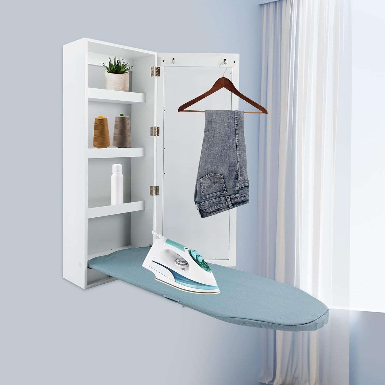 Wall Mounted Ironing Board with Dressing Mirror