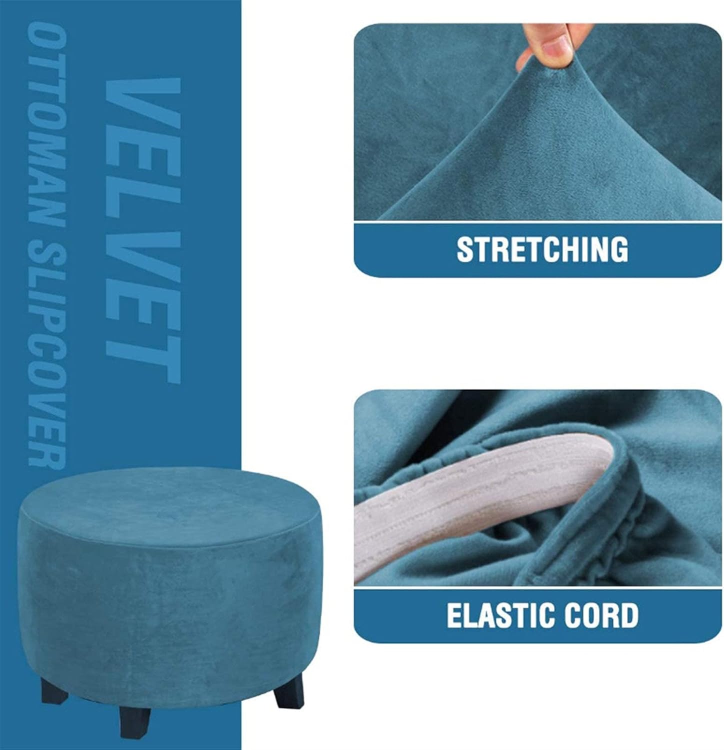 Velvet Stretch Dark Grey Small Ottoman Cover