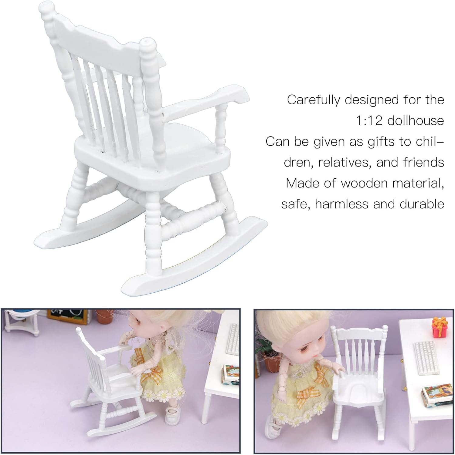Dollhouse Rocking Chair Mini Wood Chair for Home Decor