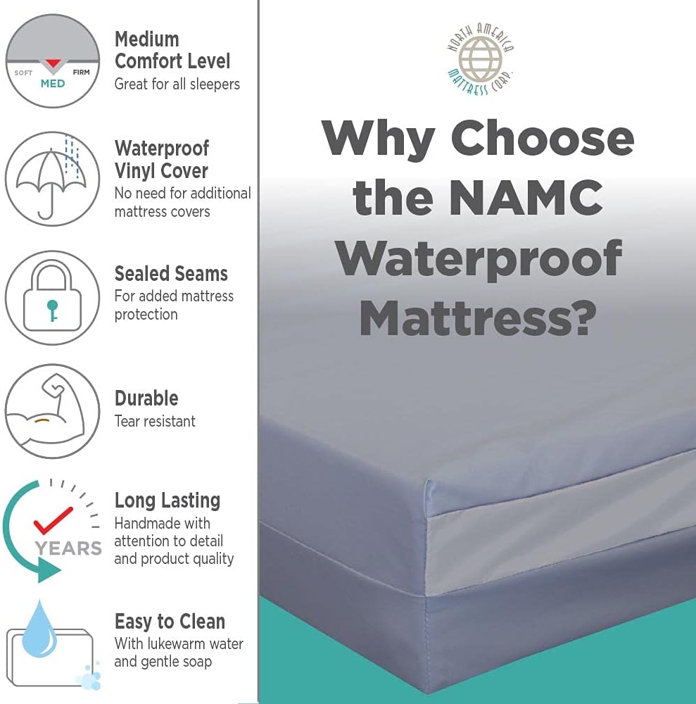 NAMC Urine Waterproof Youth Twin Mattress Grey