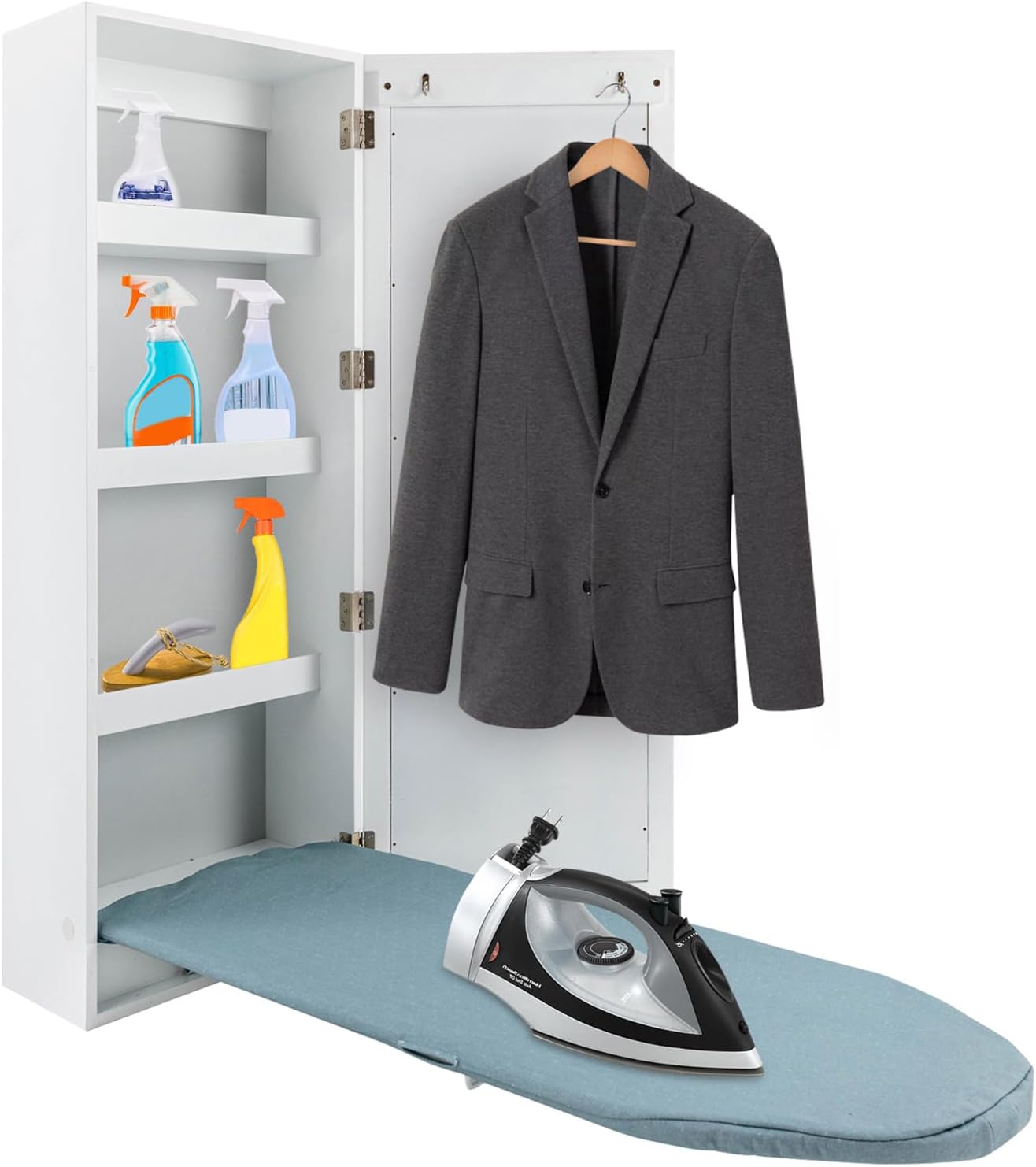 Foldable Ironing Board Cabinet with Mirror and Storage
