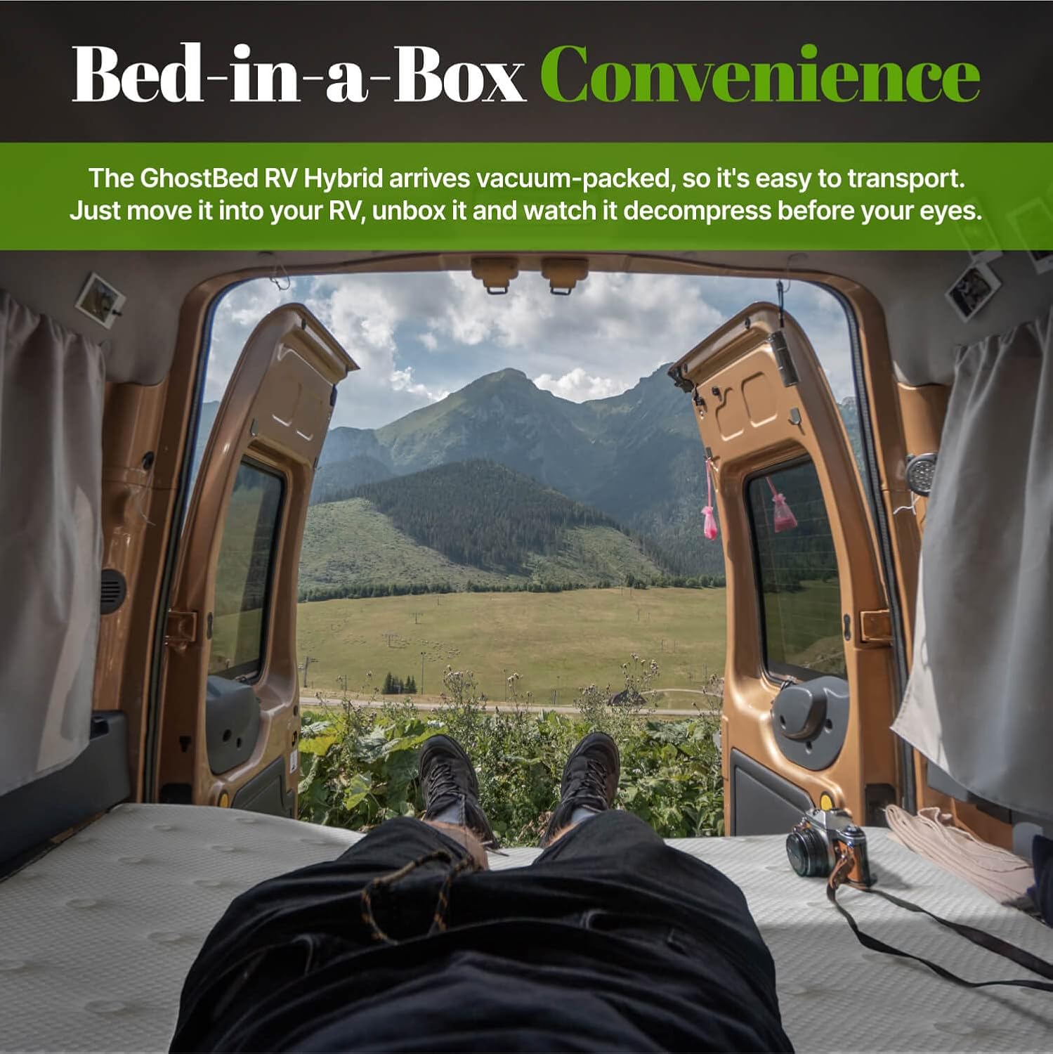 GhostBed 10 Inch Short King RV Mattress - Memory Foam Hybrid Coils