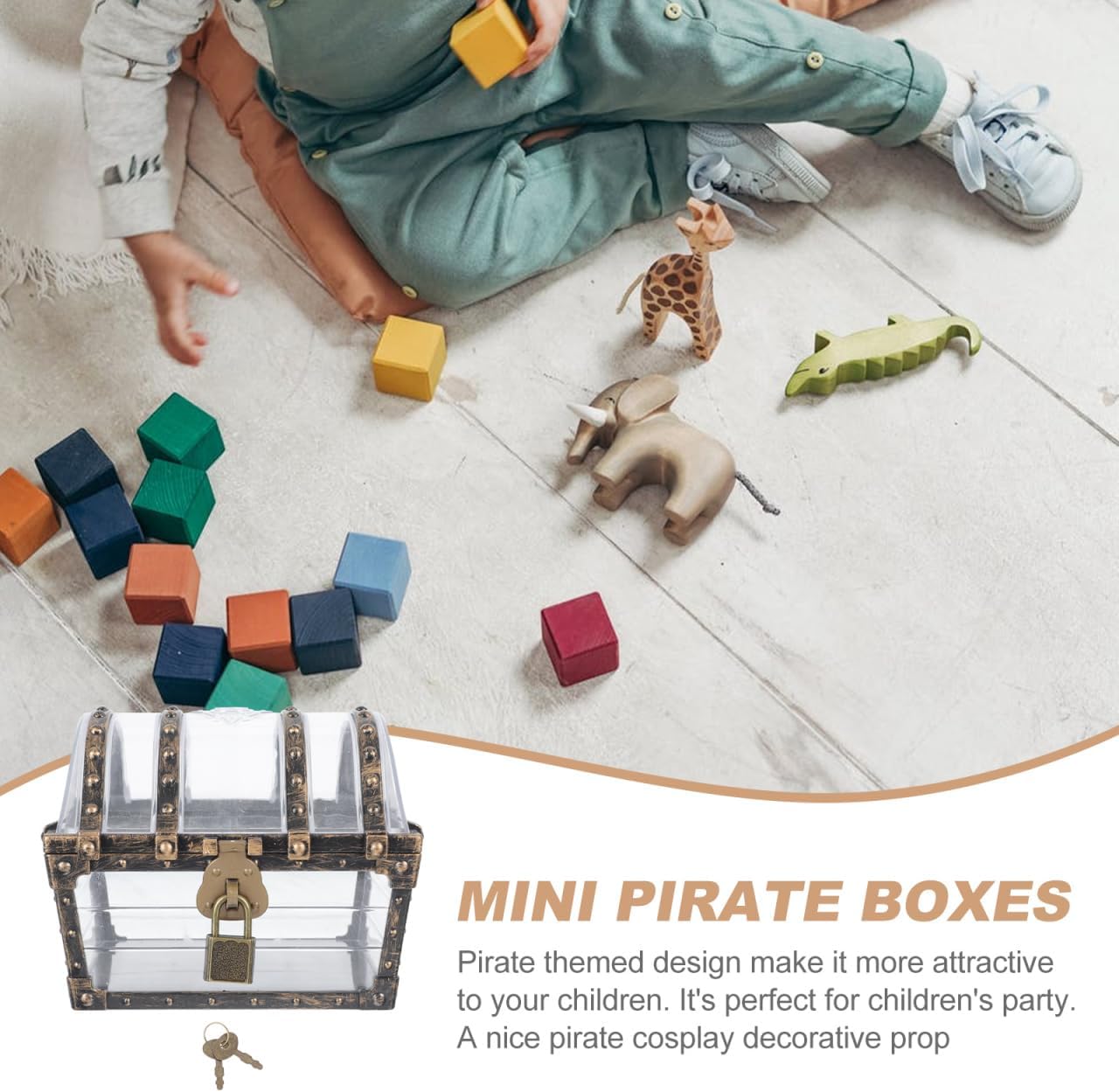 Pirate Treasure Chest Toy Box with Lock and Key for Kids