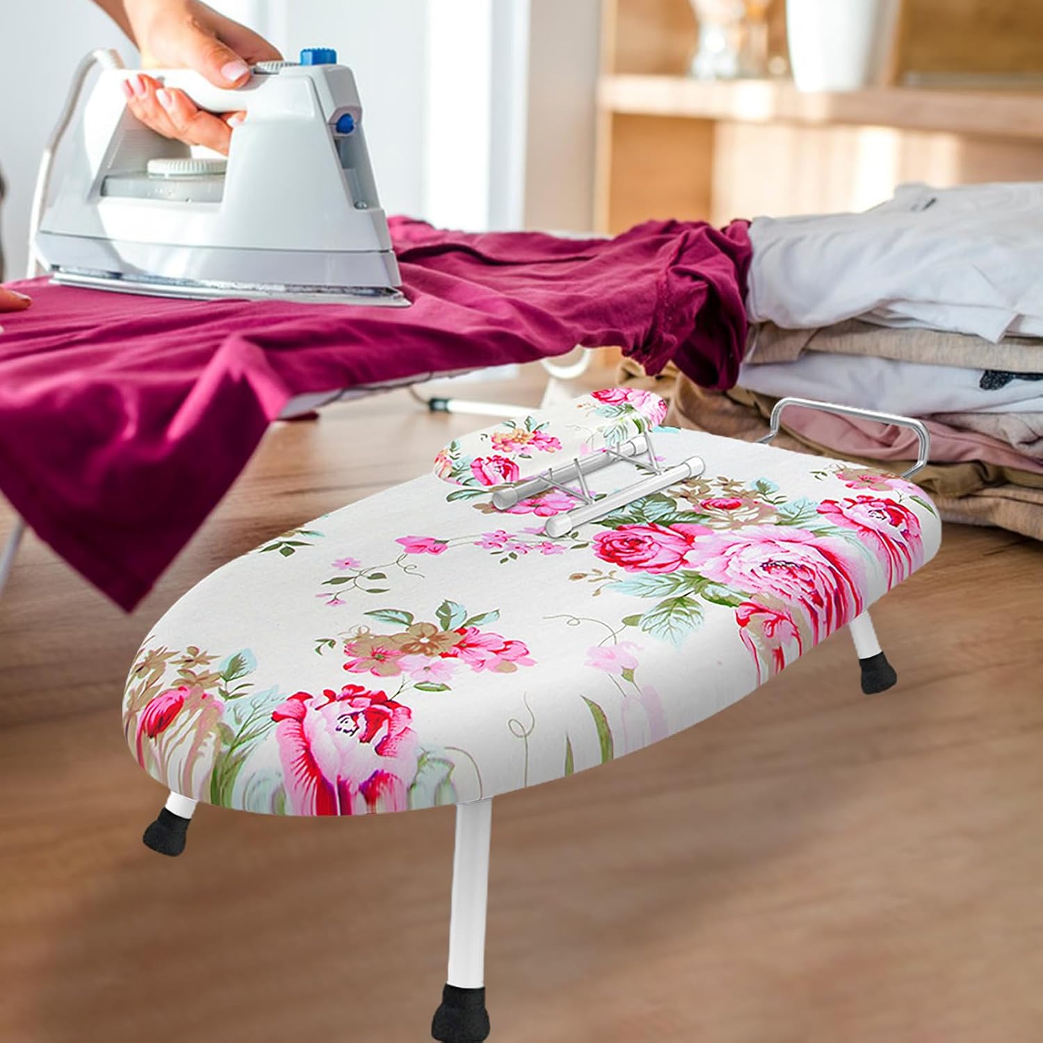 Tabletop Ironing Board with Foldable Legs and Heat Resistant Cover
