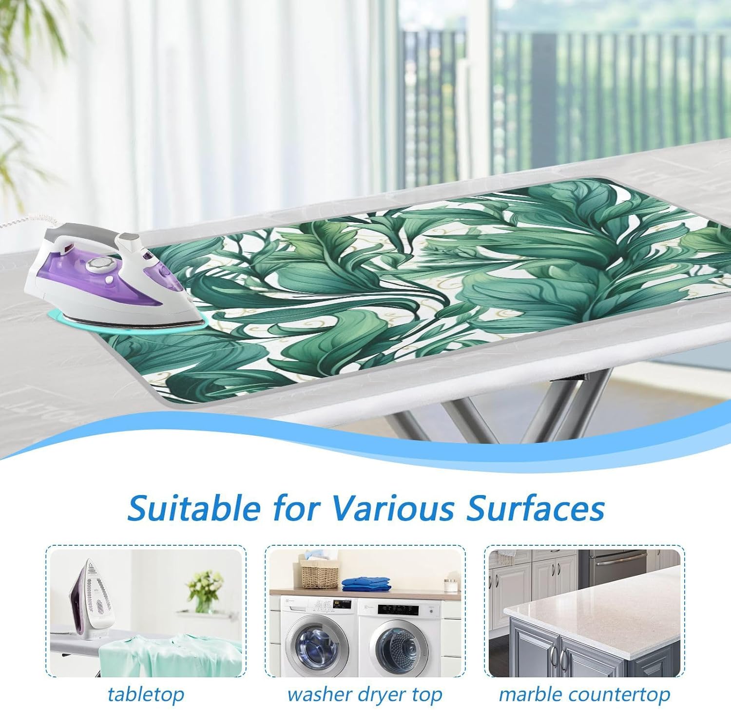 GAIGEO Green Leaves Folding Ironing Mat Portable Ironing Board Alternative