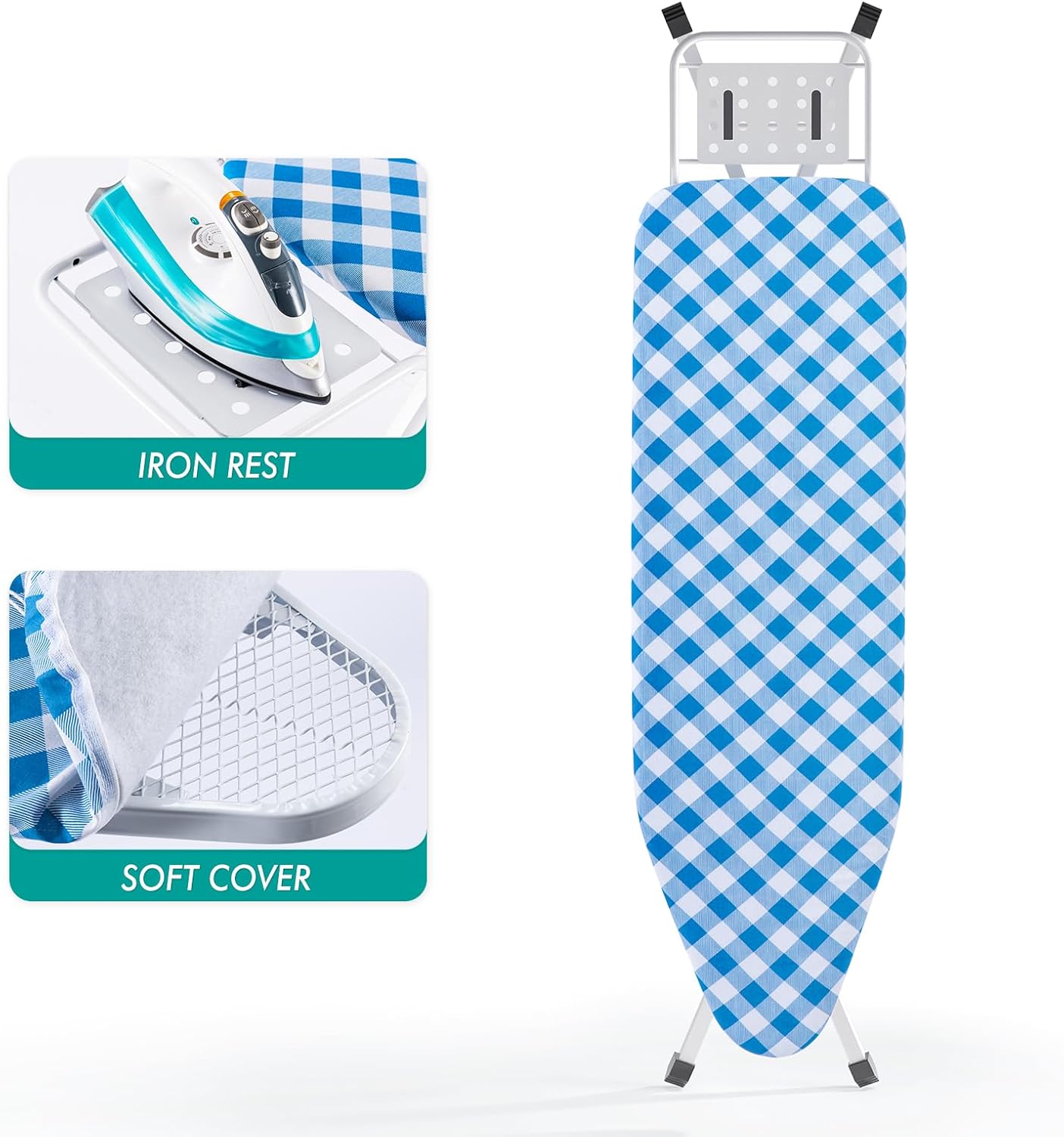 BKTD Ironing Board with Steam Rest and Non-Slip Legs