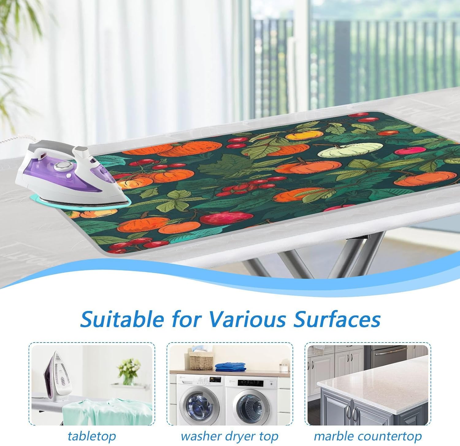 GAIGEO Autumn Leaves with Apples Ironing Mat Foldable Portable Ironing Board