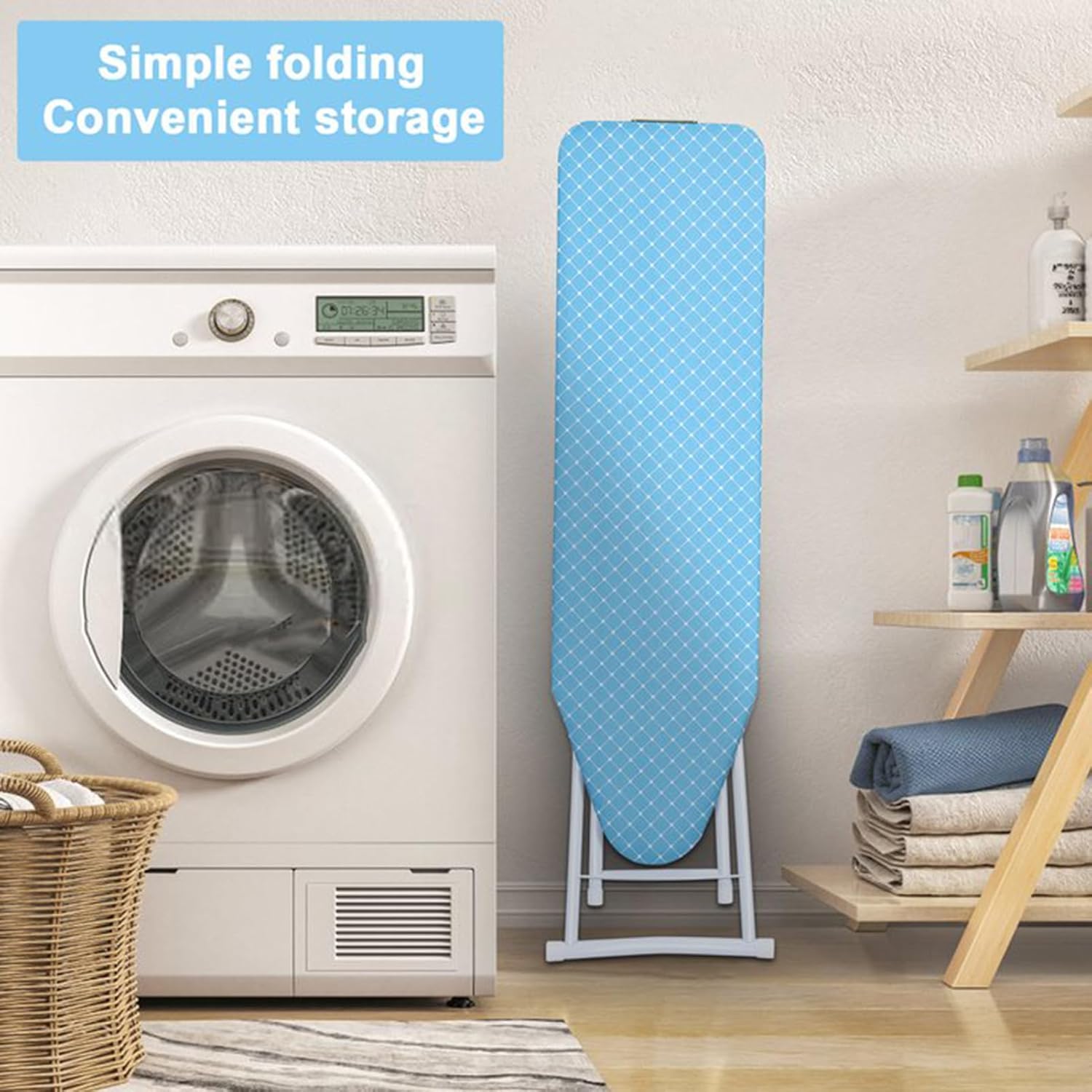 PAPABA Ironing Board with Foldable Iron Rest and Heat-Resistant Cover Blue