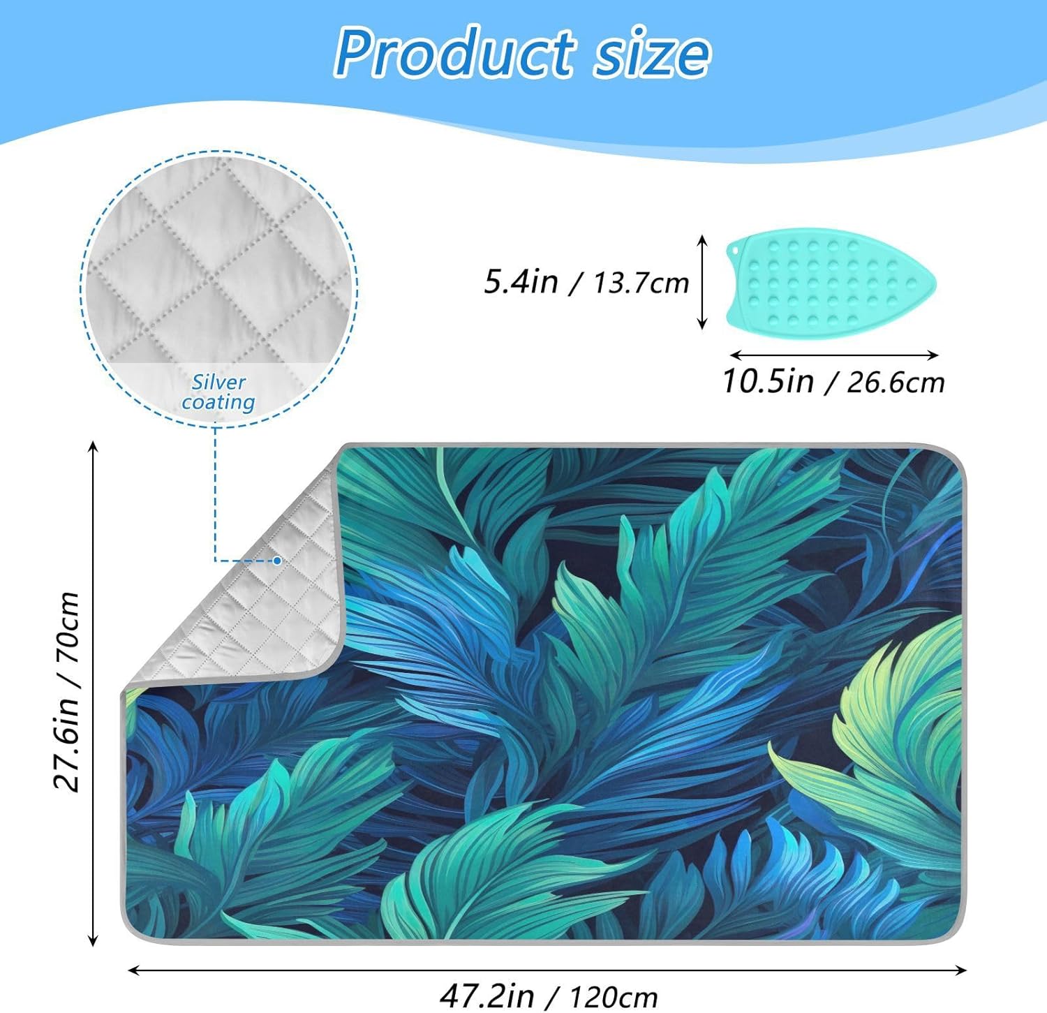 Blue Green Tropical Leaf Ironing Pad Portable Ironing Blanket Quilt Ironing Mat