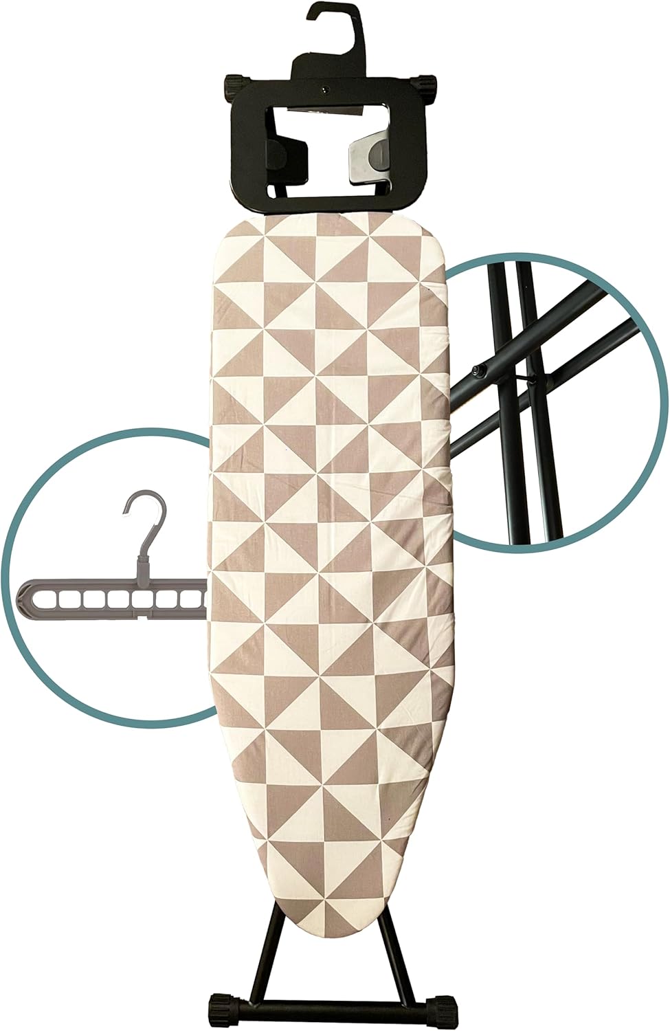 Adjustable Height Ironing Board with Hanger and Safety Stand