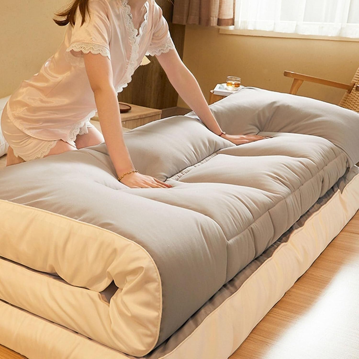 Thick Roll-up Japanese Futon Mattress for Travel and Home Use