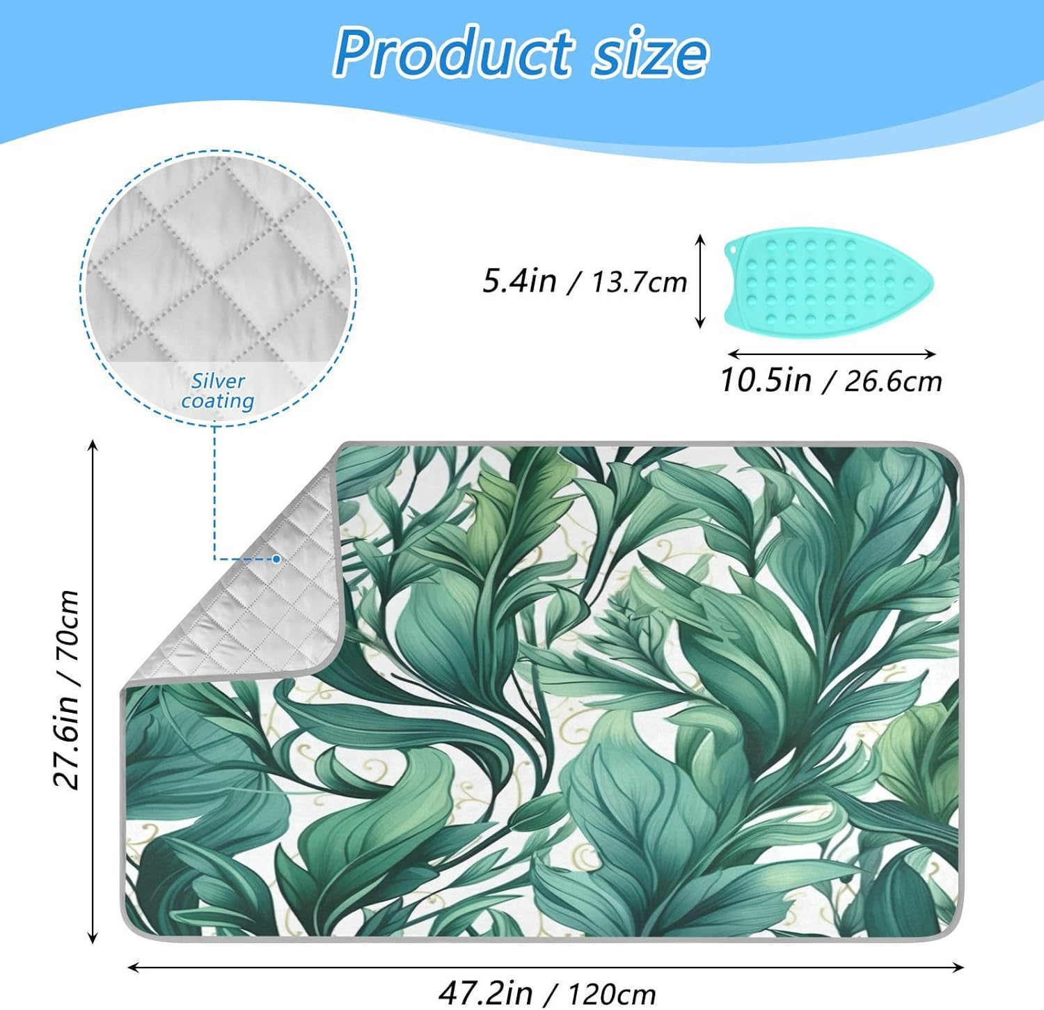 GAIGEO Green Leaves Folding Ironing Mat Portable Ironing Board Alternative