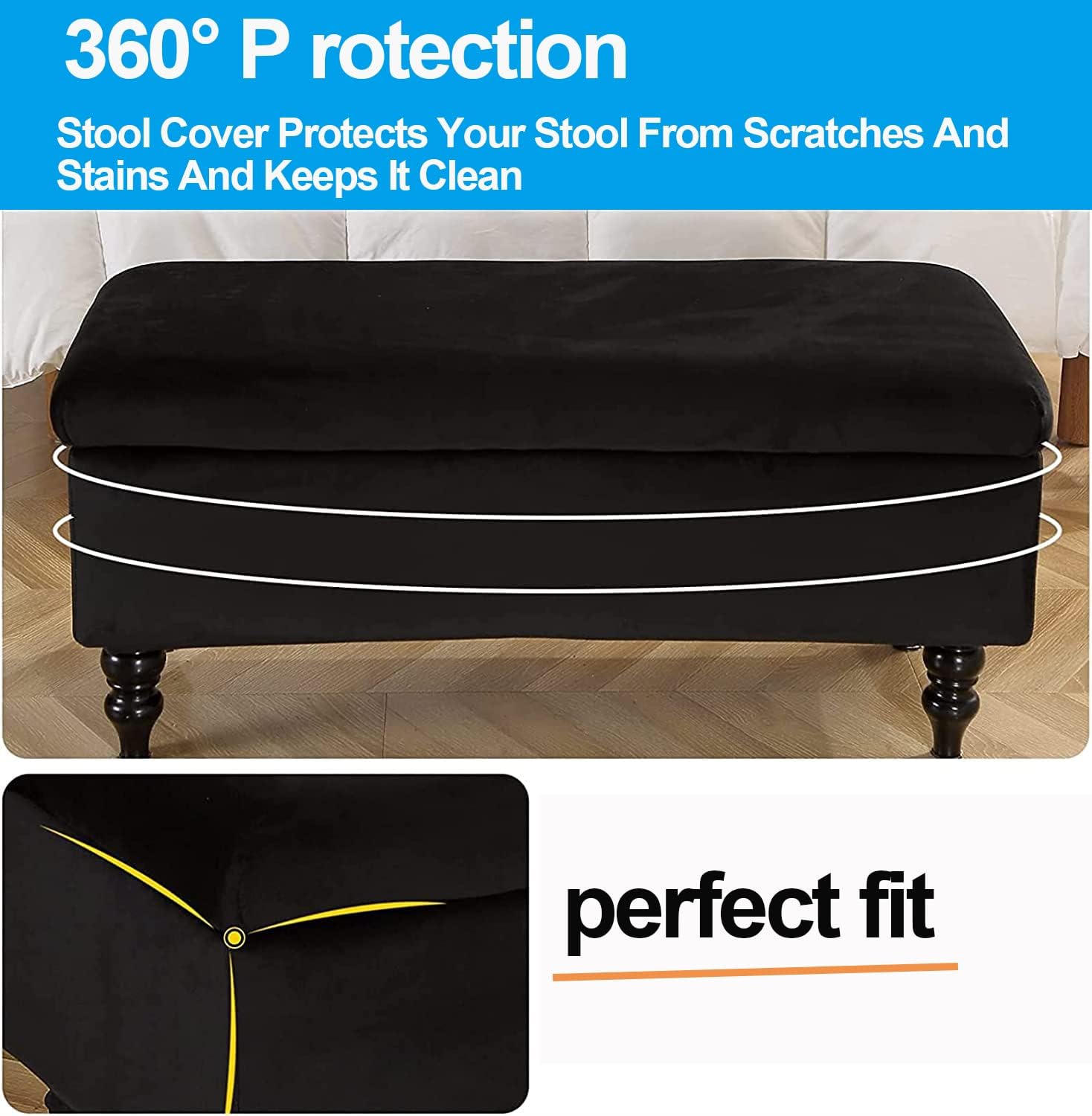Rectangle Velvet Ottoman Cover with Lid for Storage