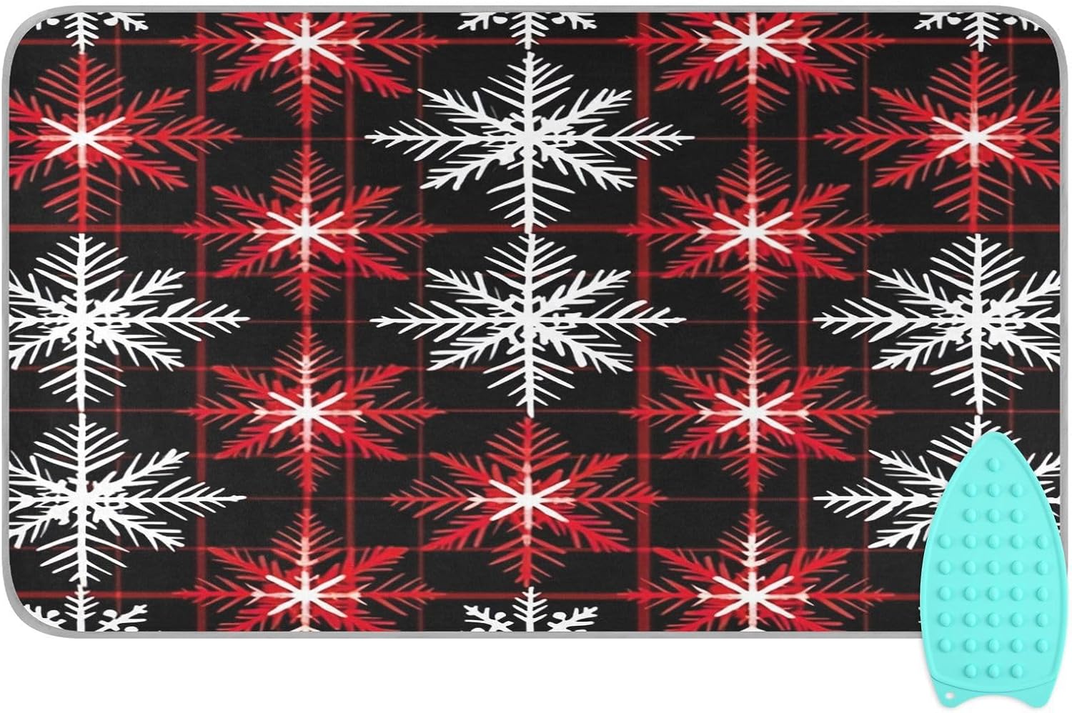 GAIGEO Red and Black Plaid Ironing Mat with Snowflakes Pattern